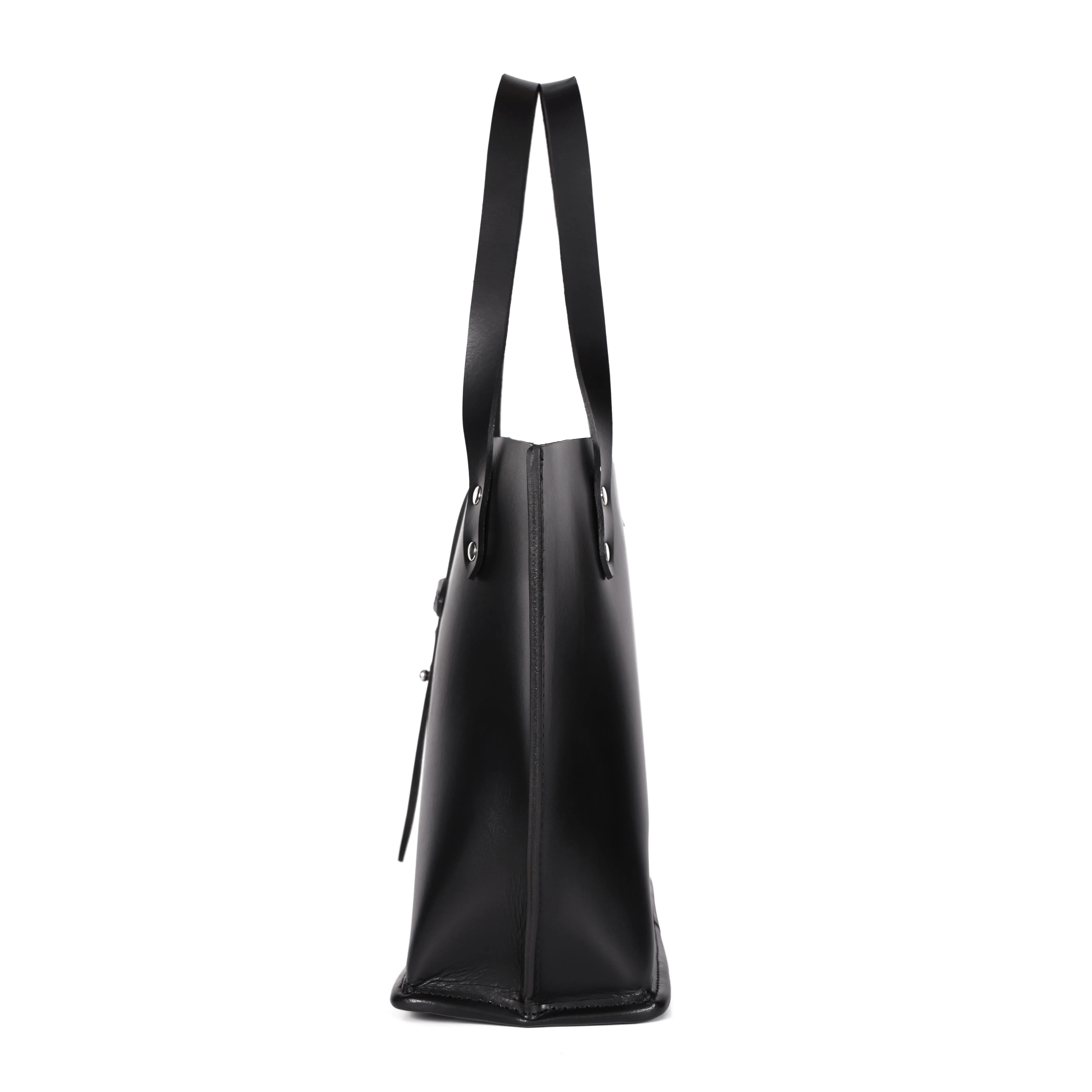 Premium Genuine Leather Tote Bag with Riveted Handles and Spacious Interior Pocket - Image 8