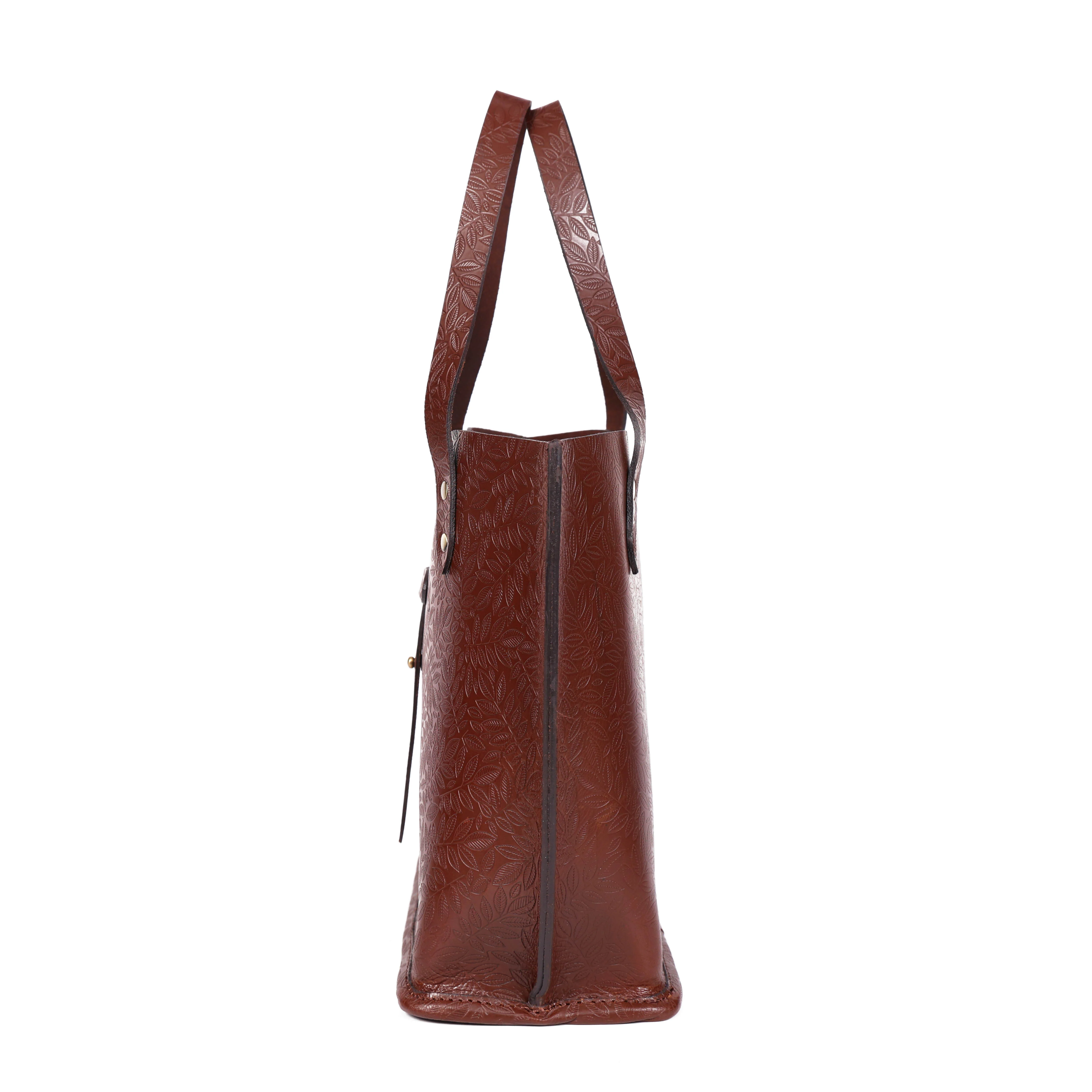 Premium Genuine Black Embossed Leather Tote Bag for Women - Image 10