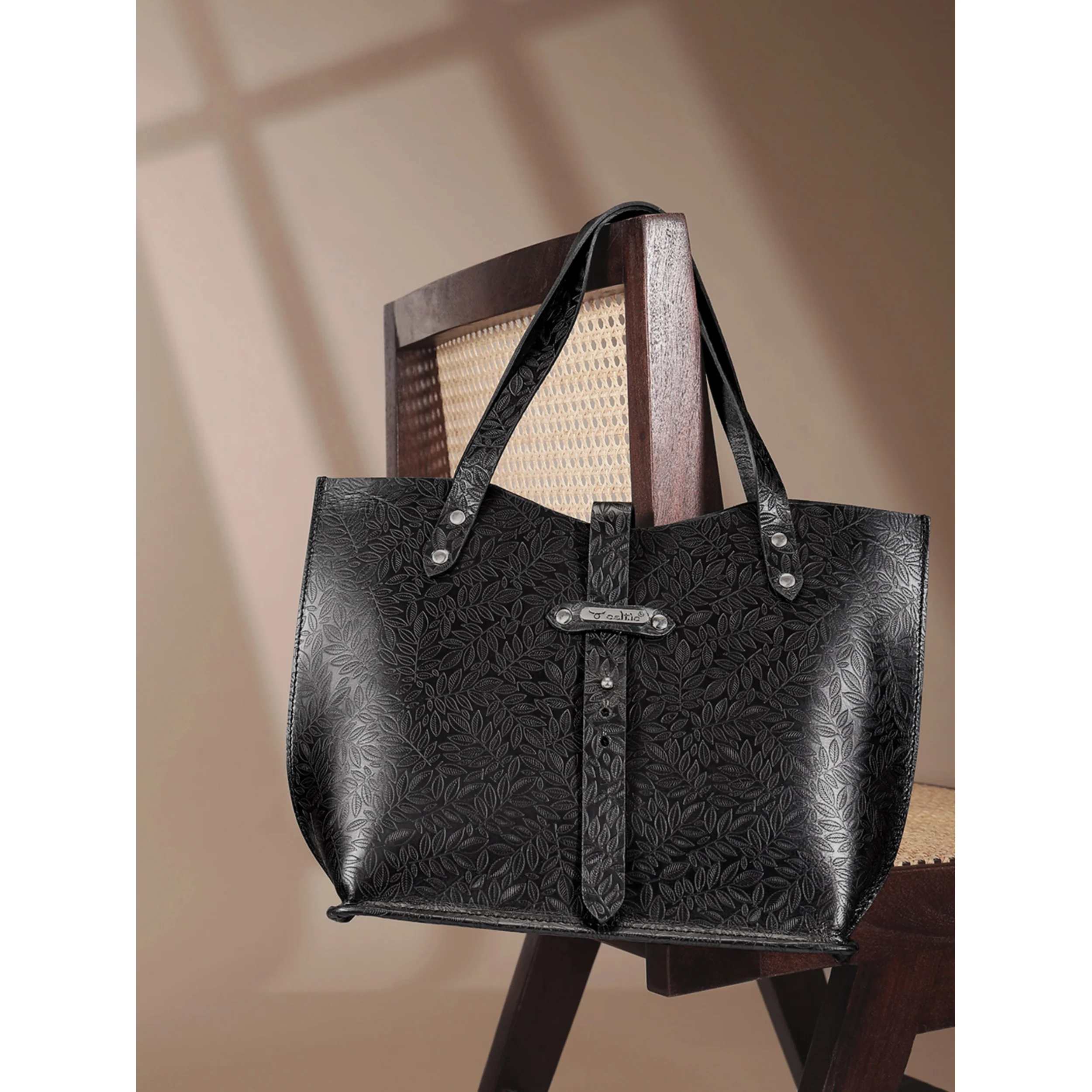 Premium Genuine Black Embossed Leather Tote Bag for Women - Image 16