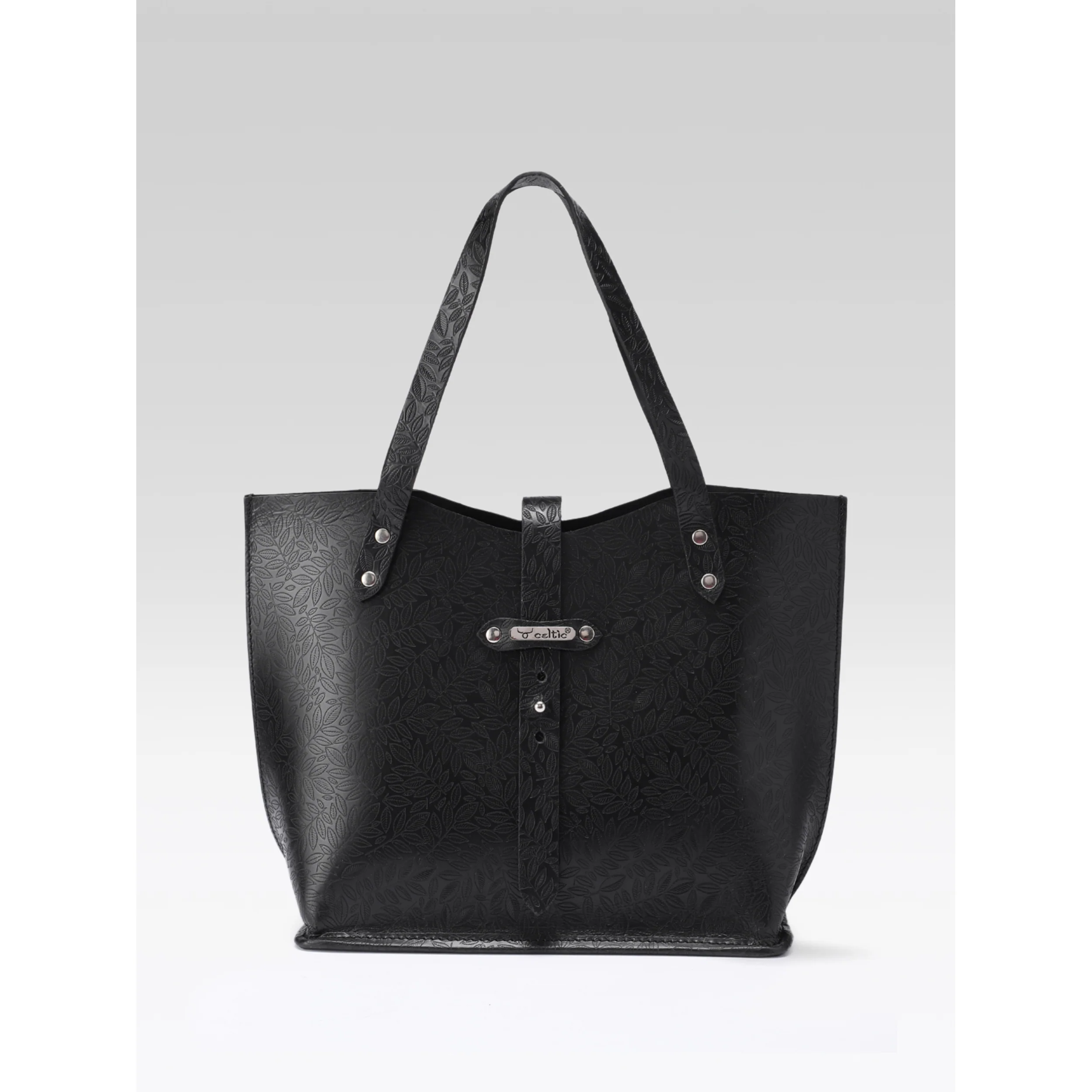 Premium Genuine Black Embossed Leather Tote Bag for Women - Image 17