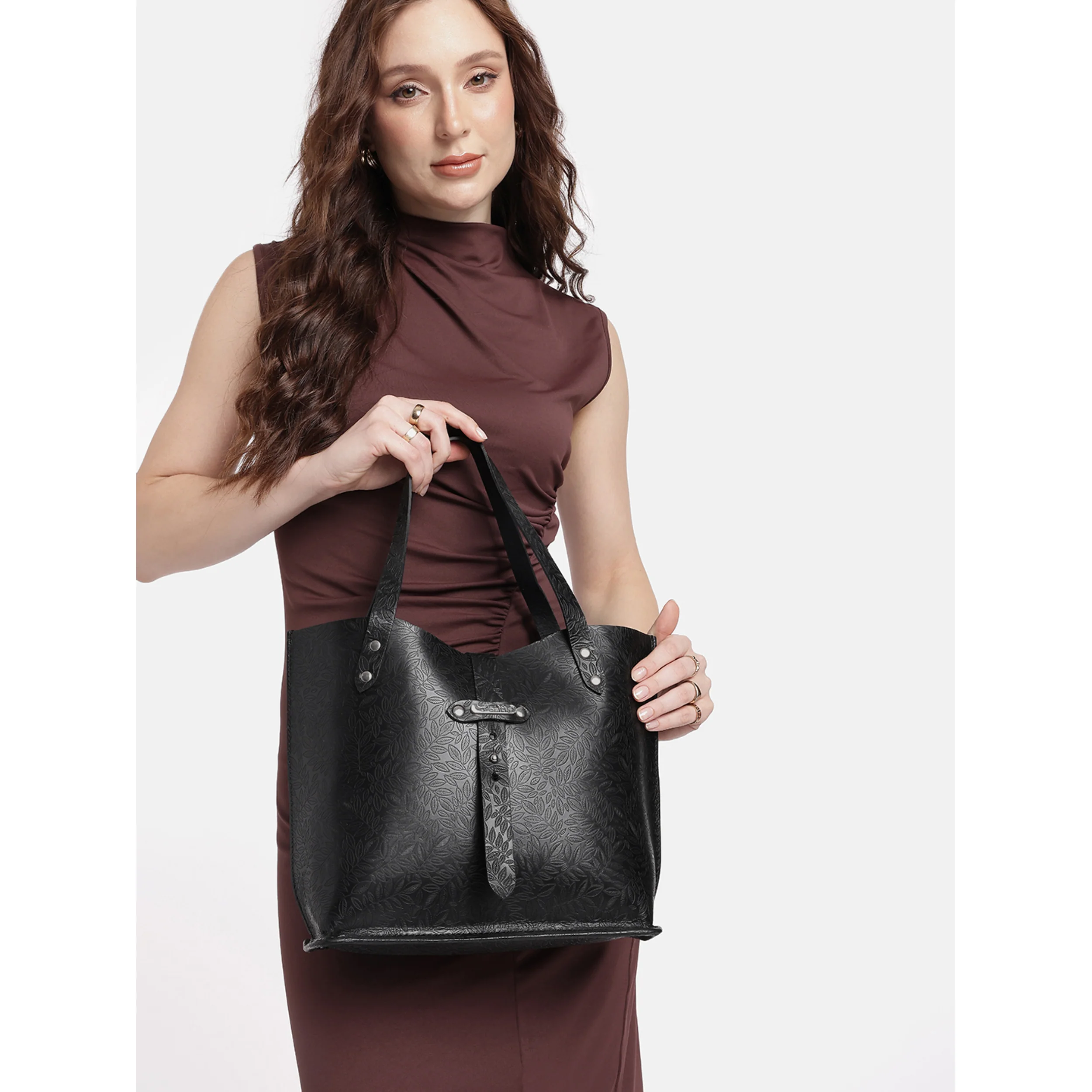 Premium Genuine Black Embossed Leather Tote Bag for Women - Image 18