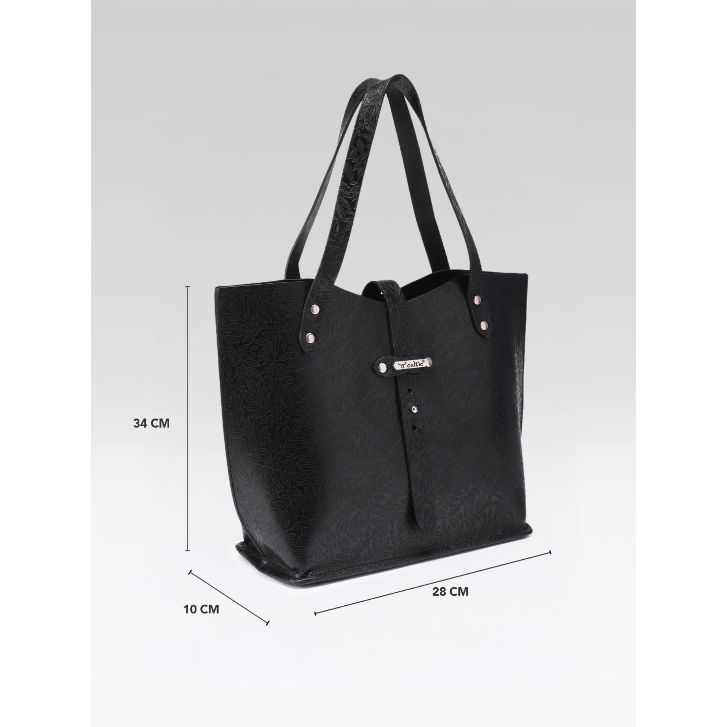 Premium Genuine Black Embossed Leather Tote Bag for Women - Image 19