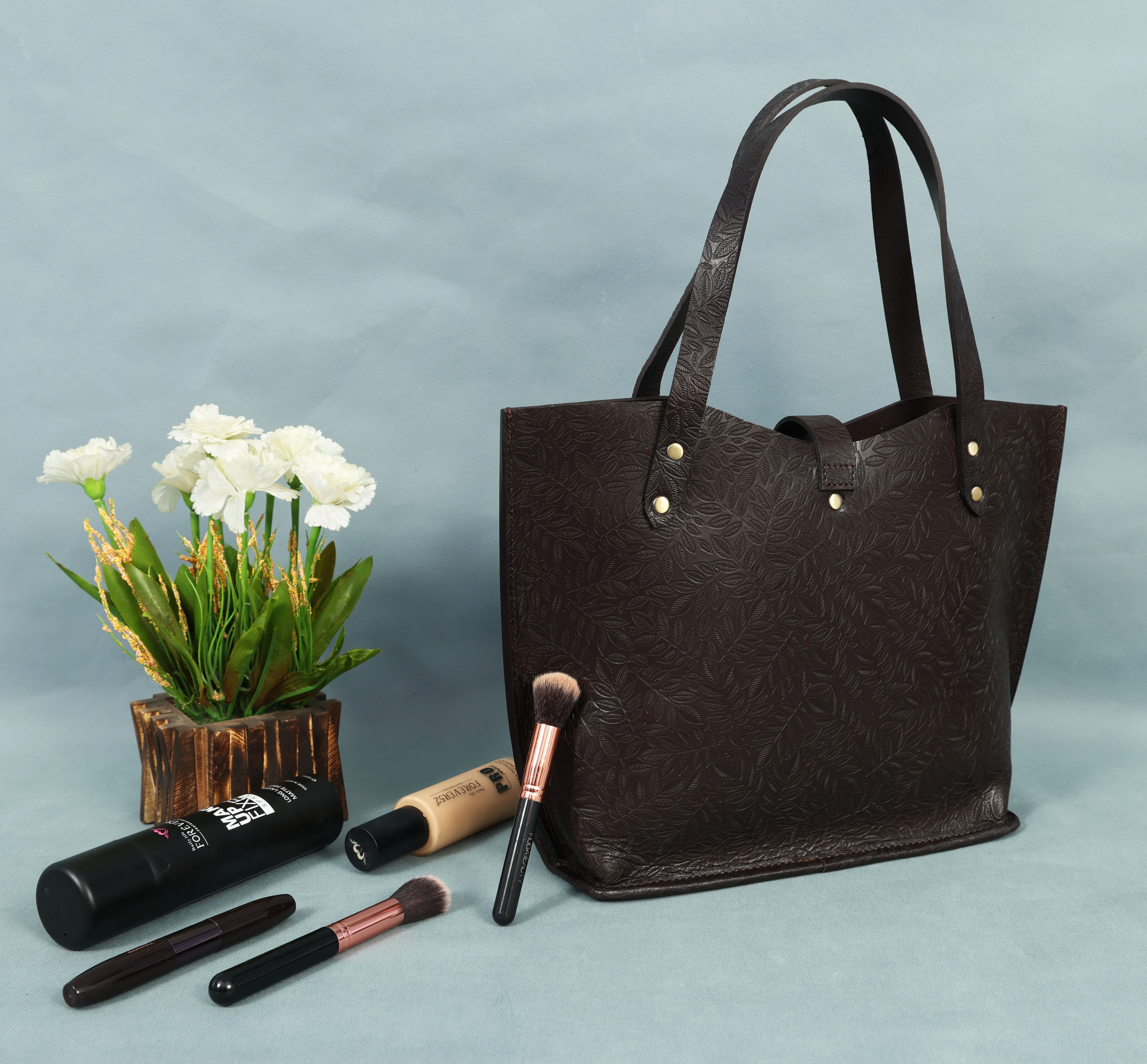 Premium Genuine Black Embossed Leather Tote Bag for Women - Image 2
