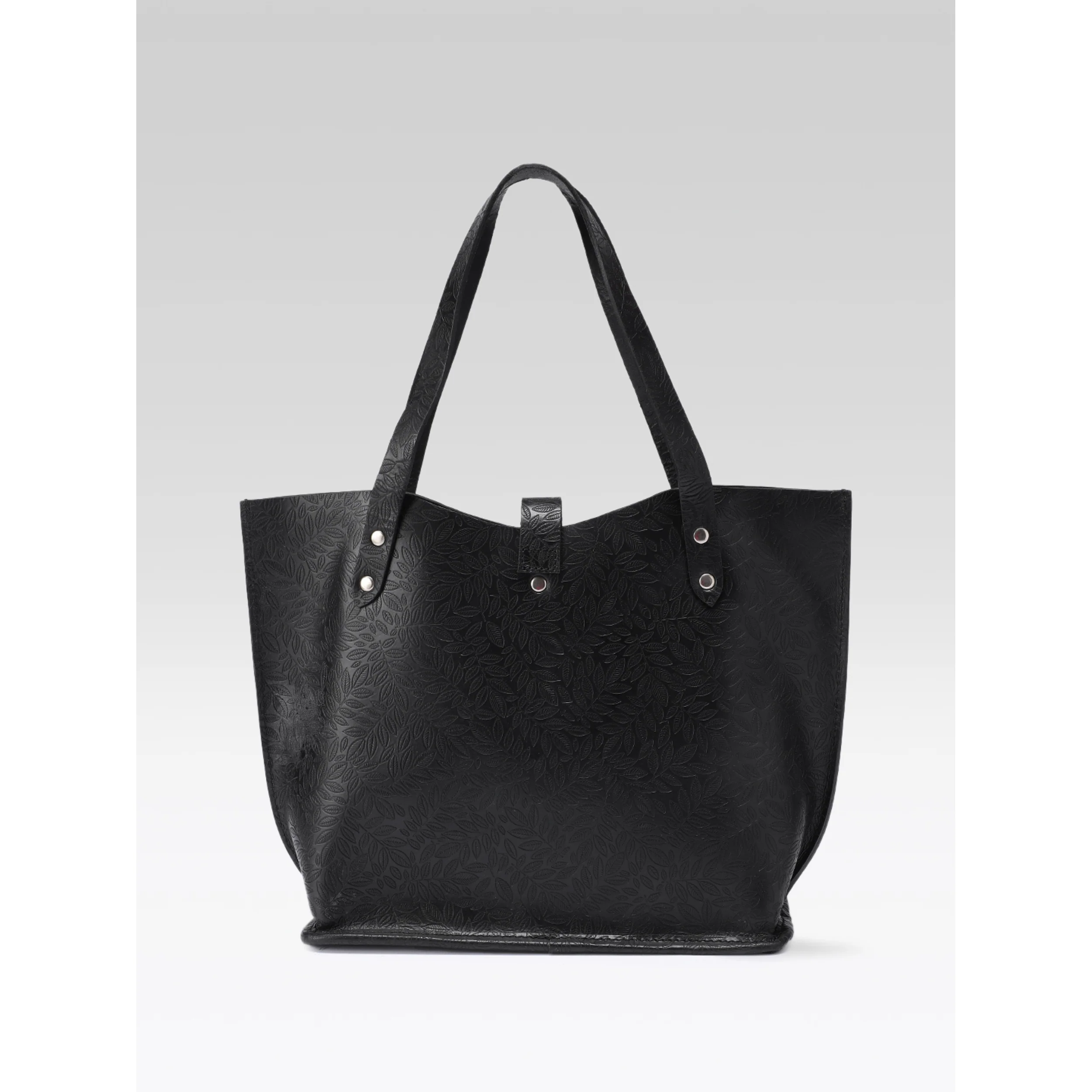 Premium Genuine Black Embossed Leather Tote Bag for Women - Image 20