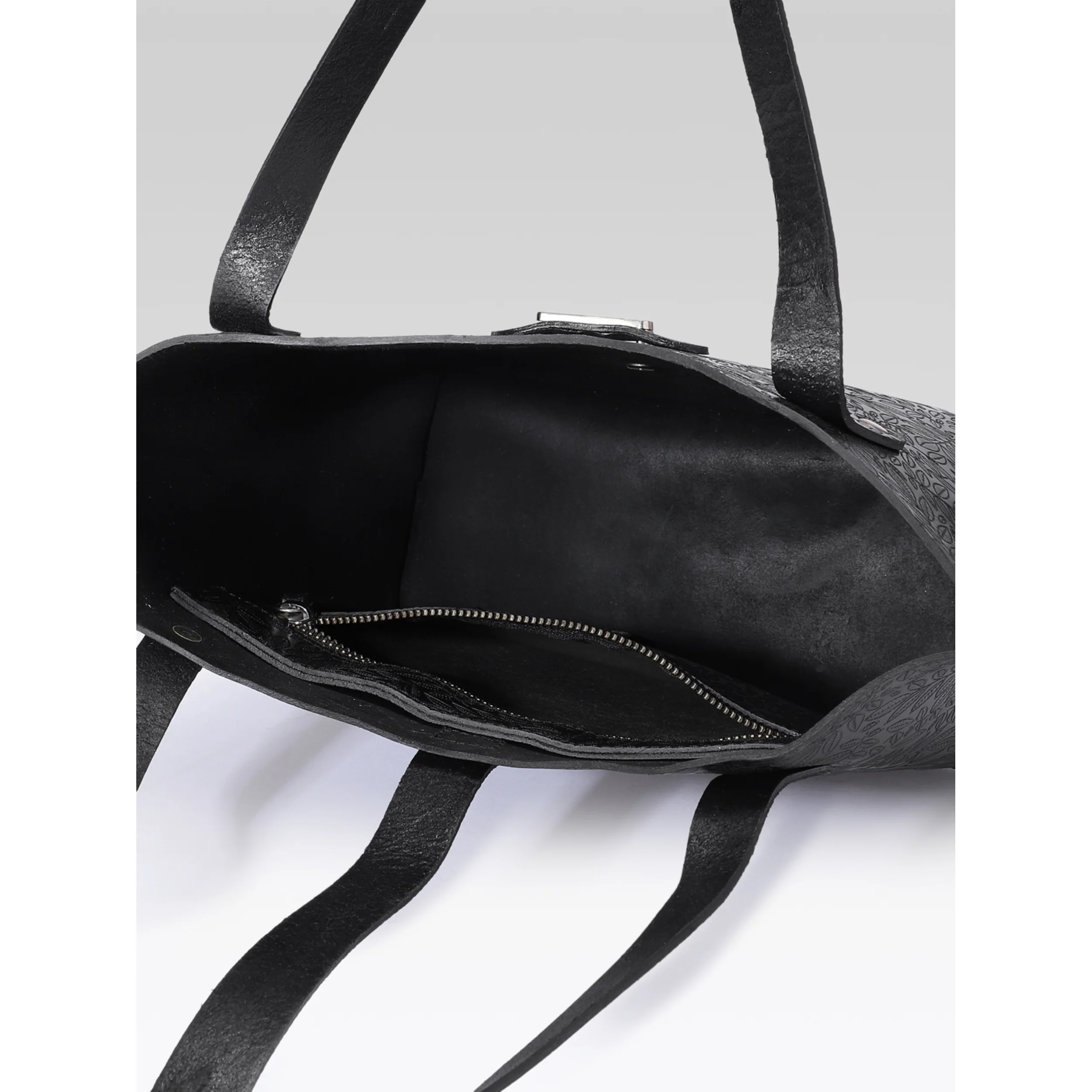 Premium Genuine Black Embossed Leather Tote Bag for Women - Image 22