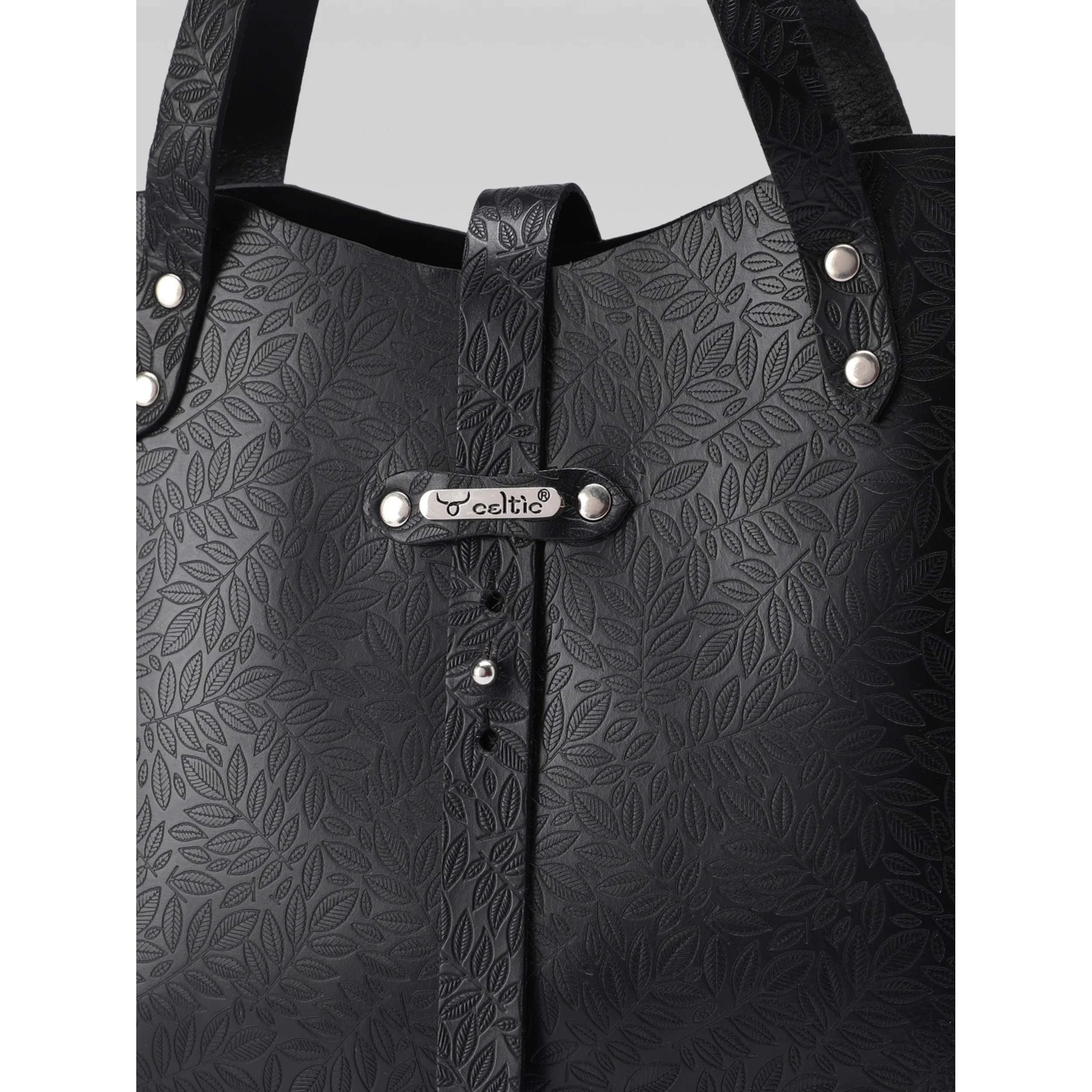 Premium Genuine Black Embossed Leather Tote Bag for Women - Image 23