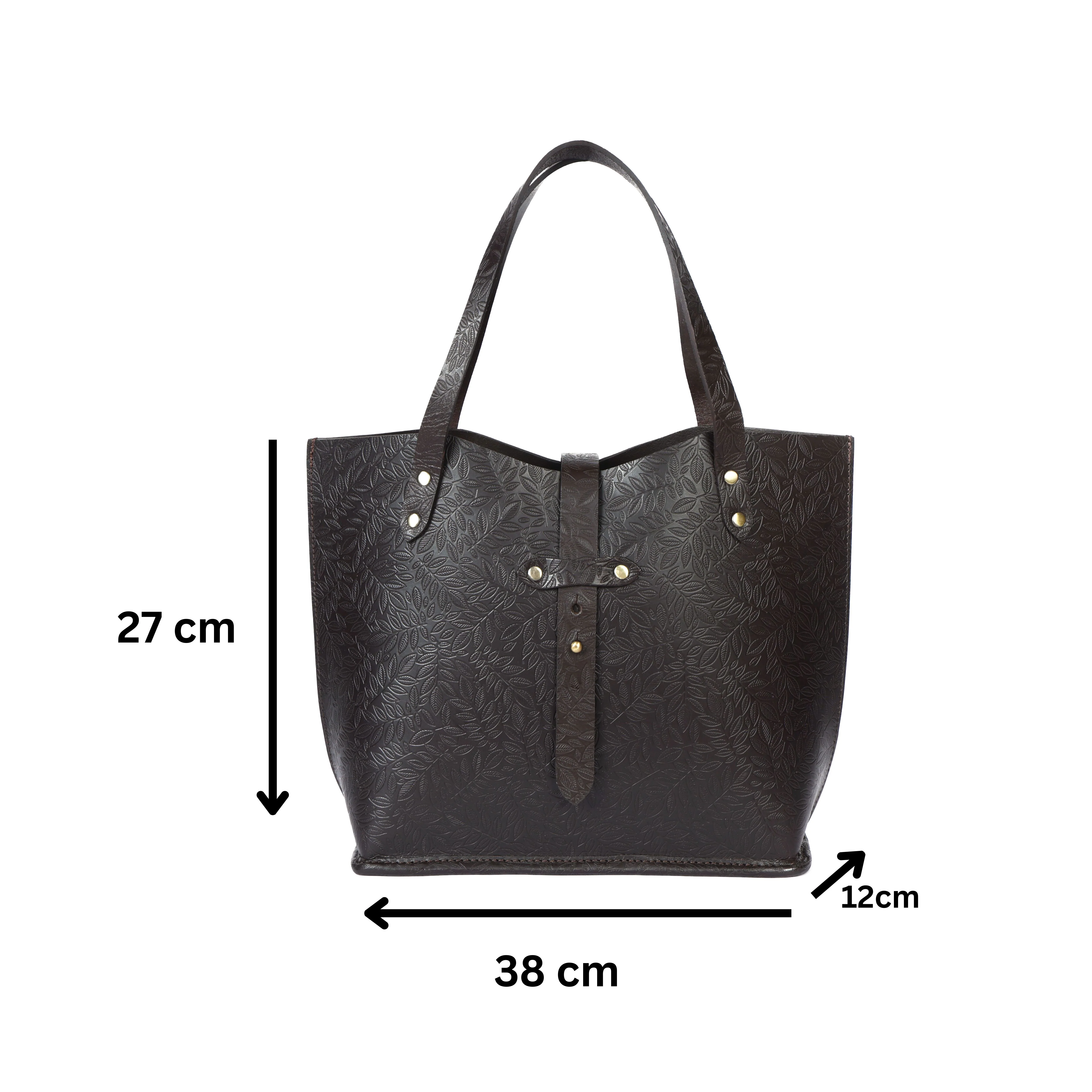 Premium Genuine Black Embossed Leather Tote Bag for Women - Image 5