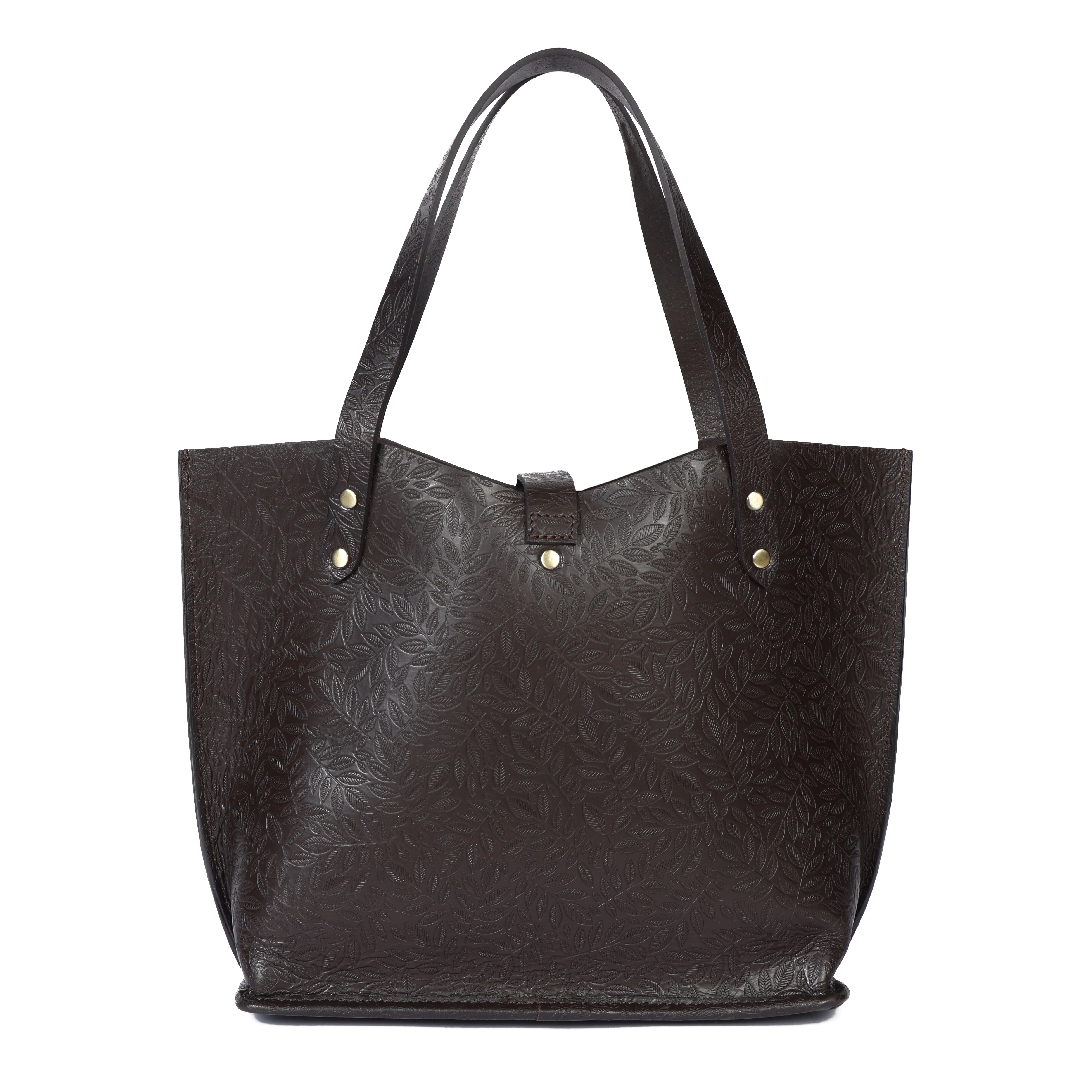 Premium Genuine Black Embossed Leather Tote Bag for Women - Image 7