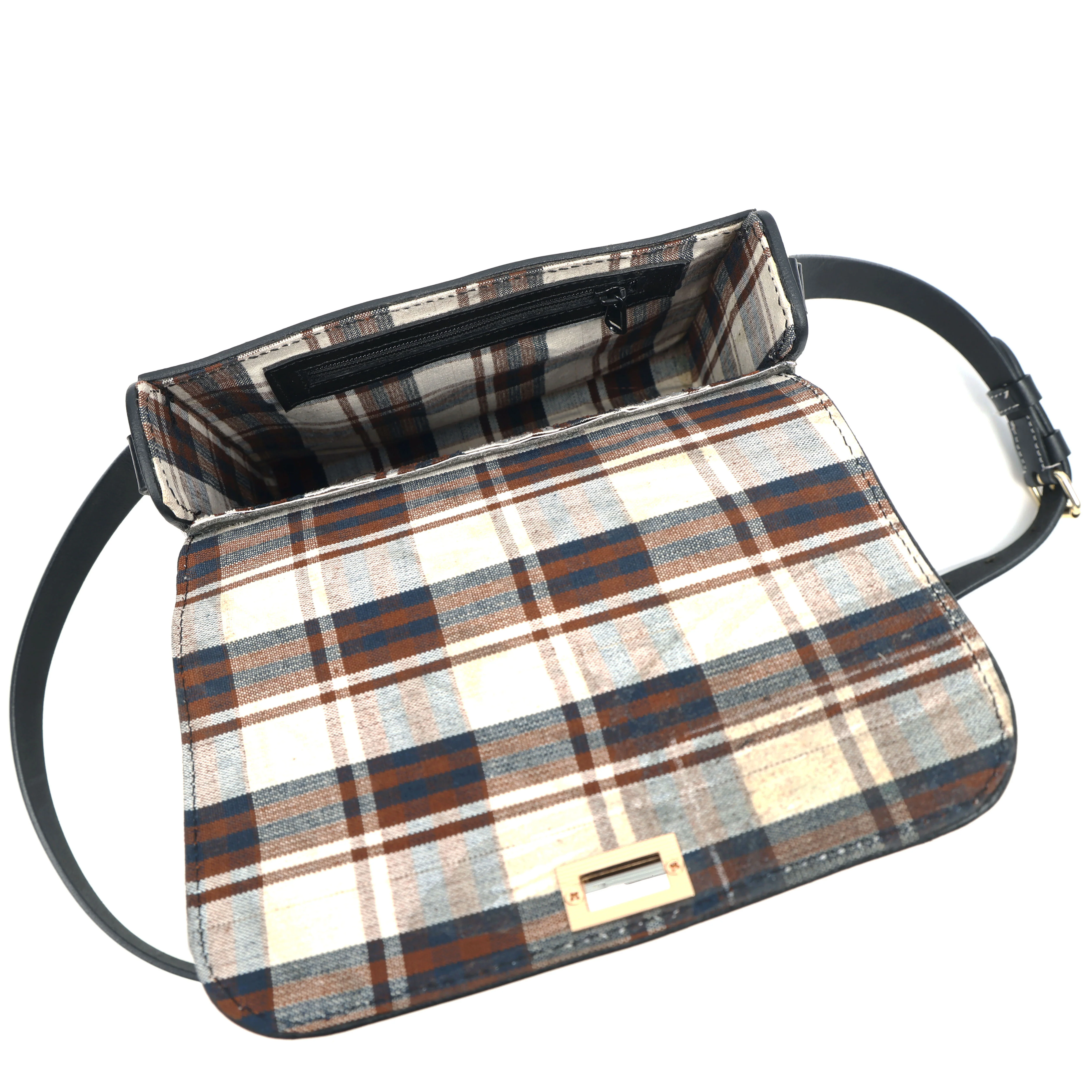 Black Structured Leather Crossbody Bag with Contrast Stitching & Secure Turn-Lock - Image 5
