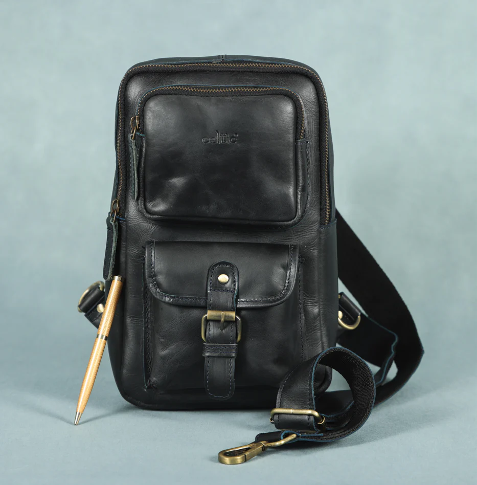 Premium Genuine Leather Crossbody Sling Bag with Multiple Zip Pockets & Adjustable Strap - Image 11
