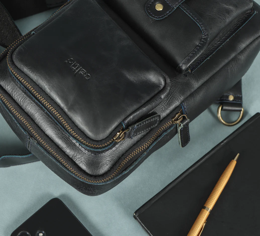 Premium Genuine Leather Crossbody Sling Bag with Multiple Zip Pockets & Adjustable Strap - Image 12