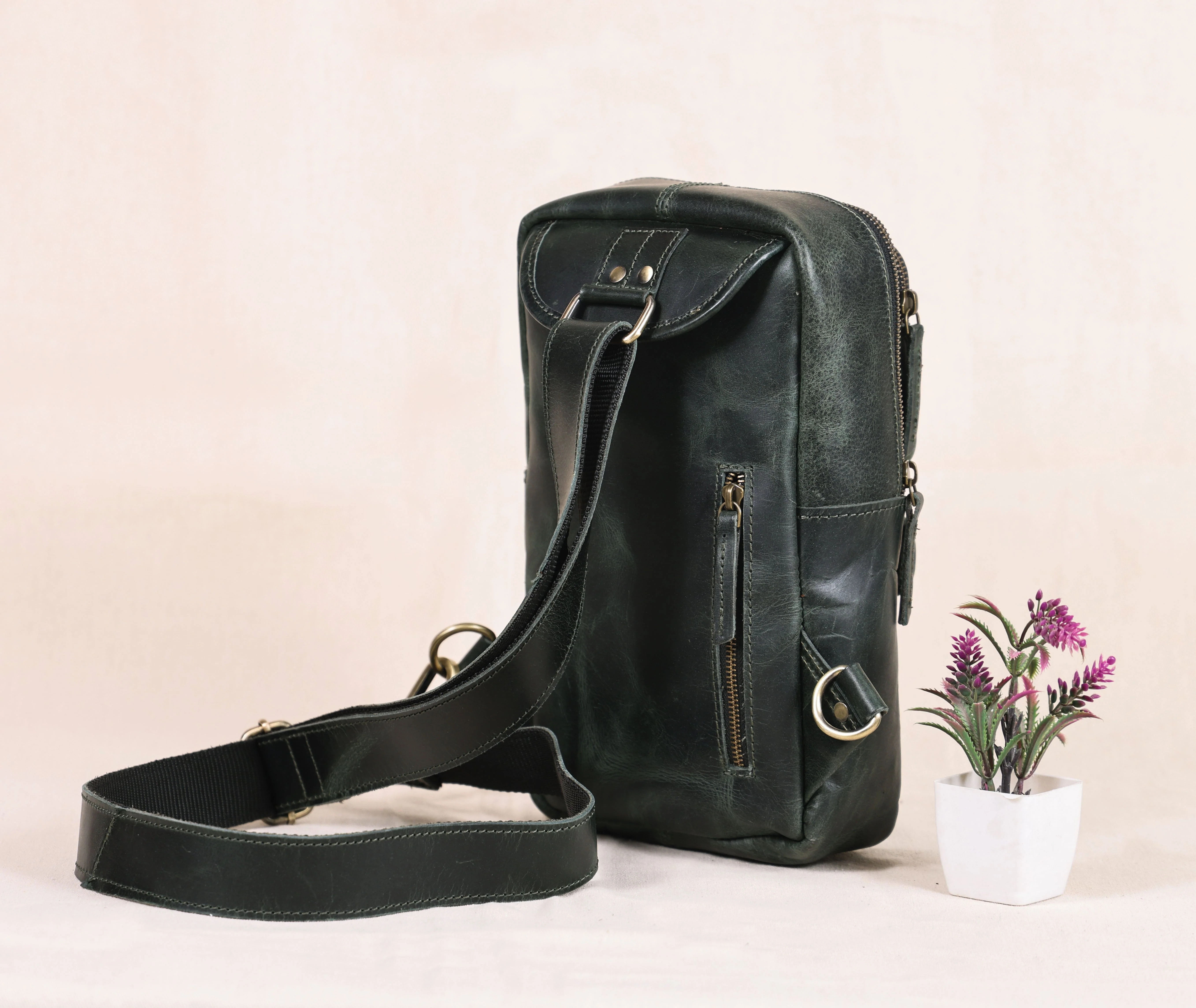Premium Genuine Leather Crossbody Sling Bag with Multiple Zip Pockets & Adjustable Strap - Image 15