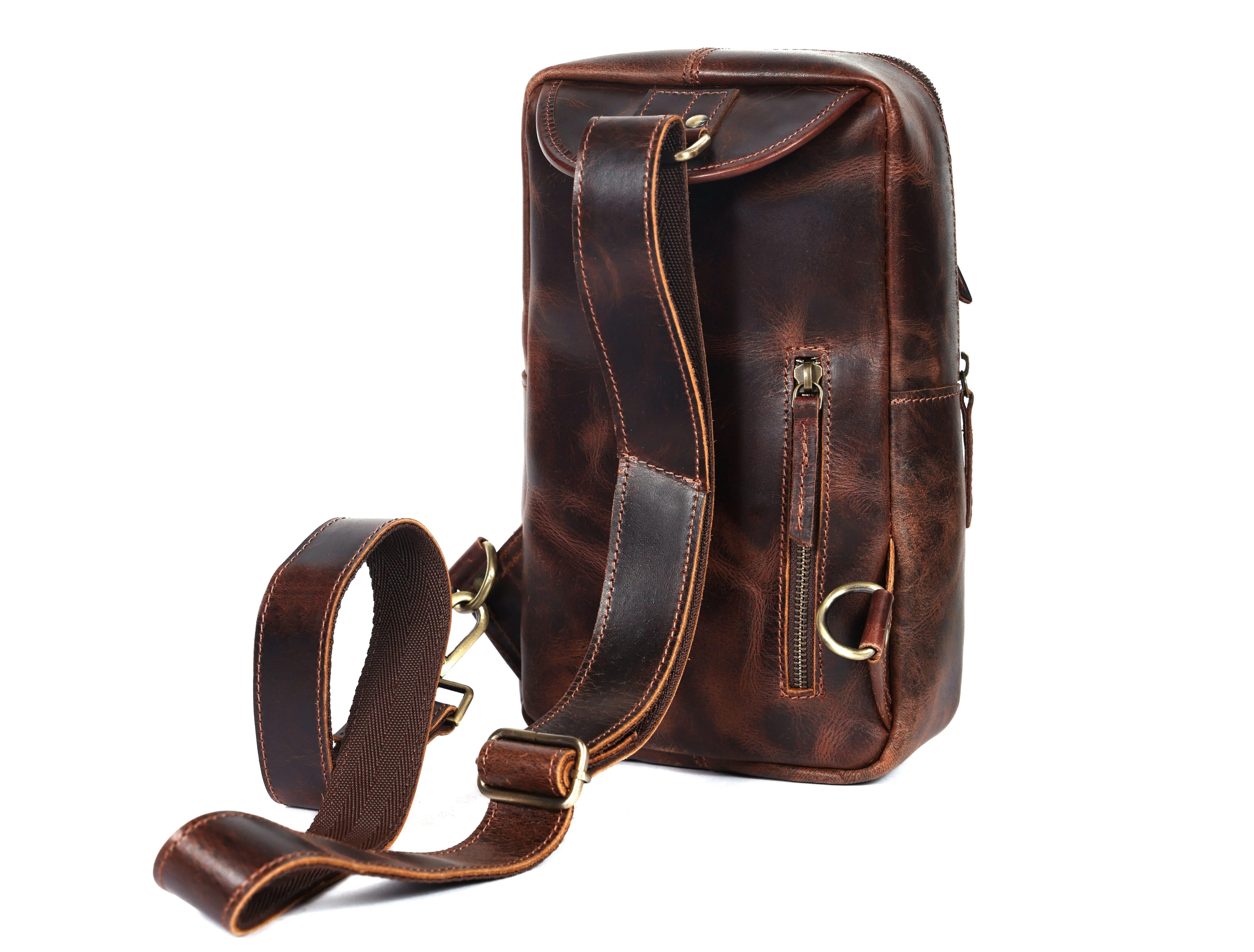 Premium Genuine Leather Crossbody Sling Bag with Multiple Zip Pockets & Adjustable Strap - Image 16