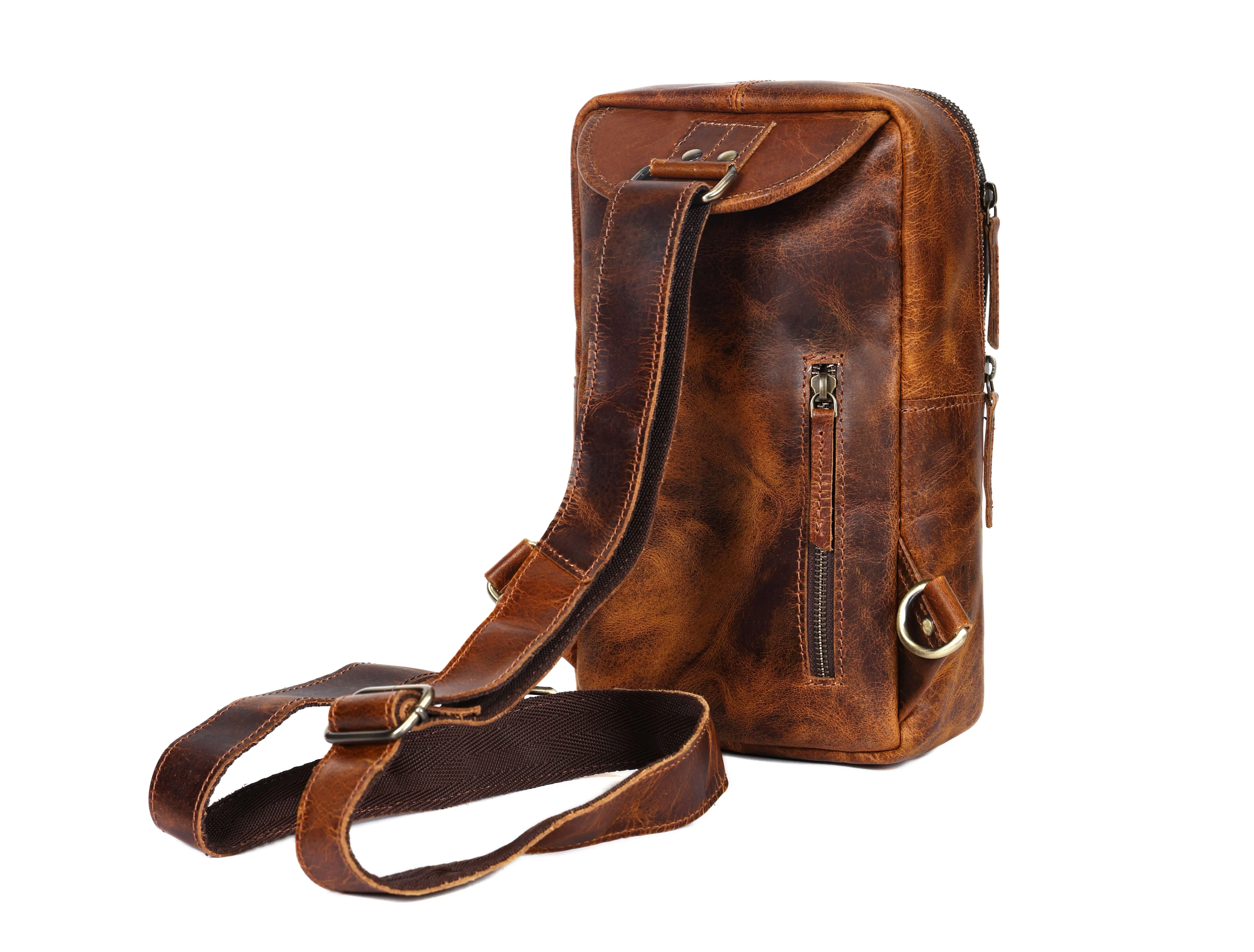 Premium Genuine Leather Crossbody Sling Bag with Multiple Zip Pockets & Adjustable Strap - Image 20