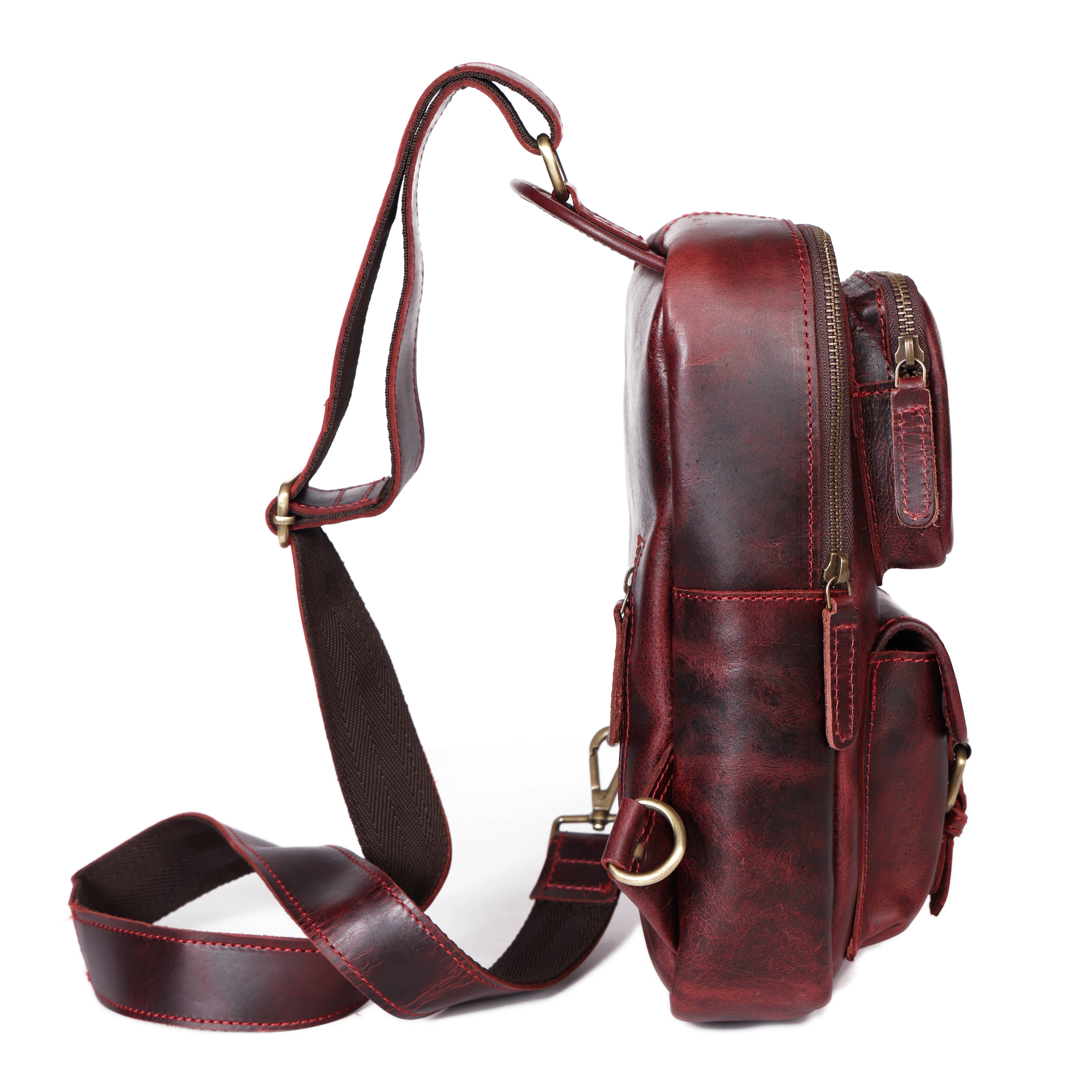 Premium Genuine Leather Crossbody Sling Bag with Multiple Zip Pockets & Adjustable Strap - Image 21