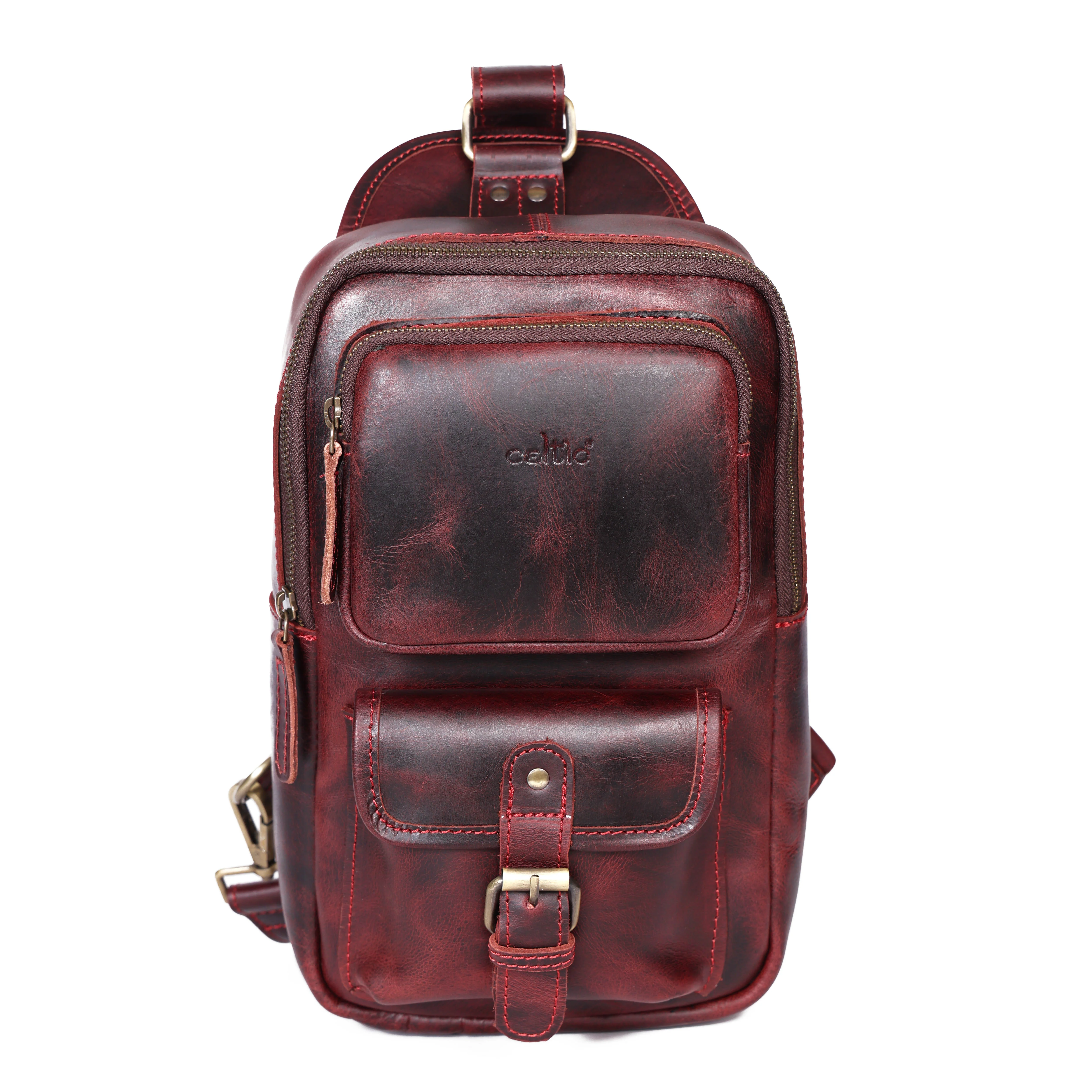 Premium Genuine Leather Crossbody Sling Bag with Multiple Zip Pockets & Adjustable Strap - Image 3