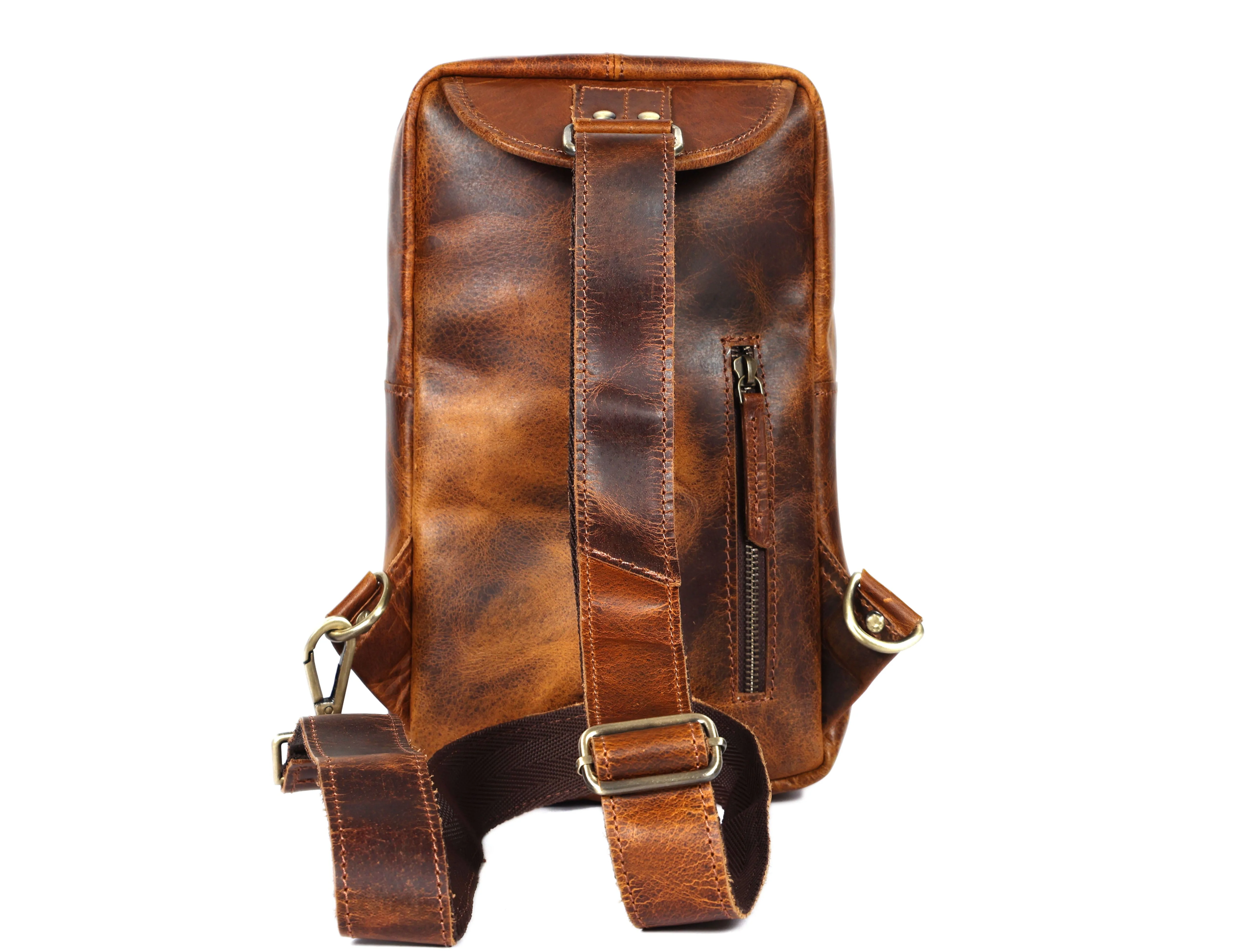 Premium Genuine Leather Crossbody Sling Bag with Multiple Zip Pockets & Adjustable Strap - Image 30