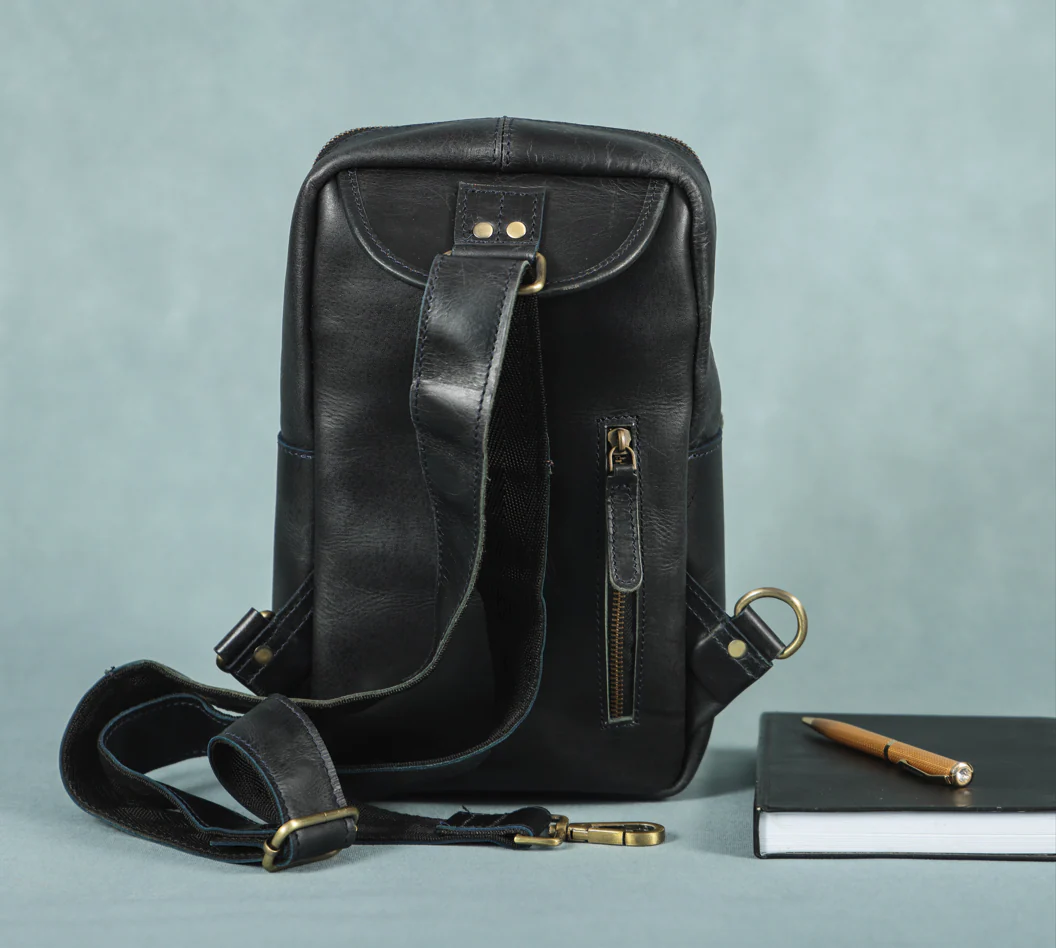Premium Genuine Leather Crossbody Sling Bag with Multiple Zip Pockets & Adjustable Strap - Image 32