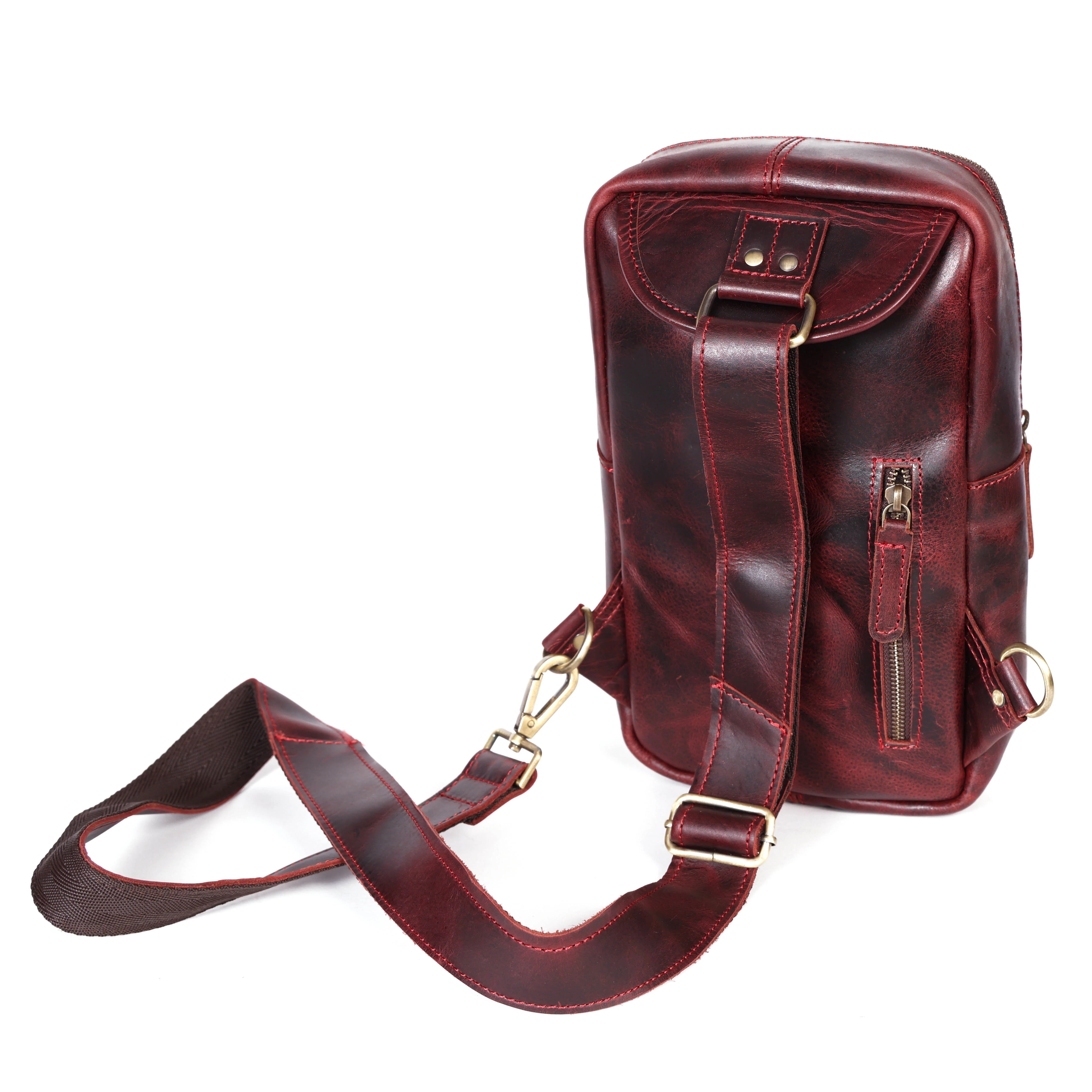 Premium Genuine Leather Crossbody Sling Bag with Multiple Zip Pockets & Adjustable Strap - Image 4