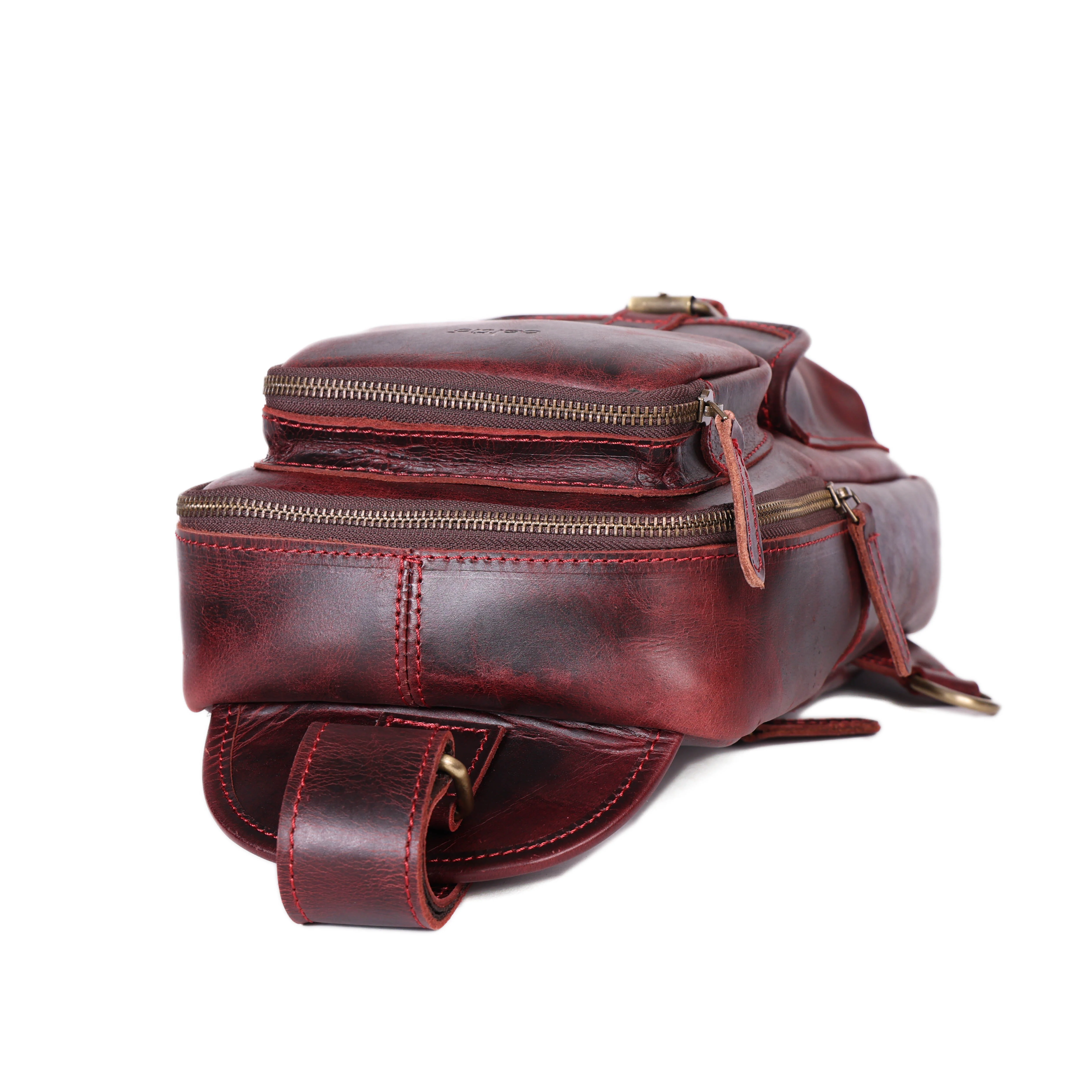 Premium Genuine Leather Crossbody Sling Bag with Multiple Zip Pockets & Adjustable Strap - Image 5