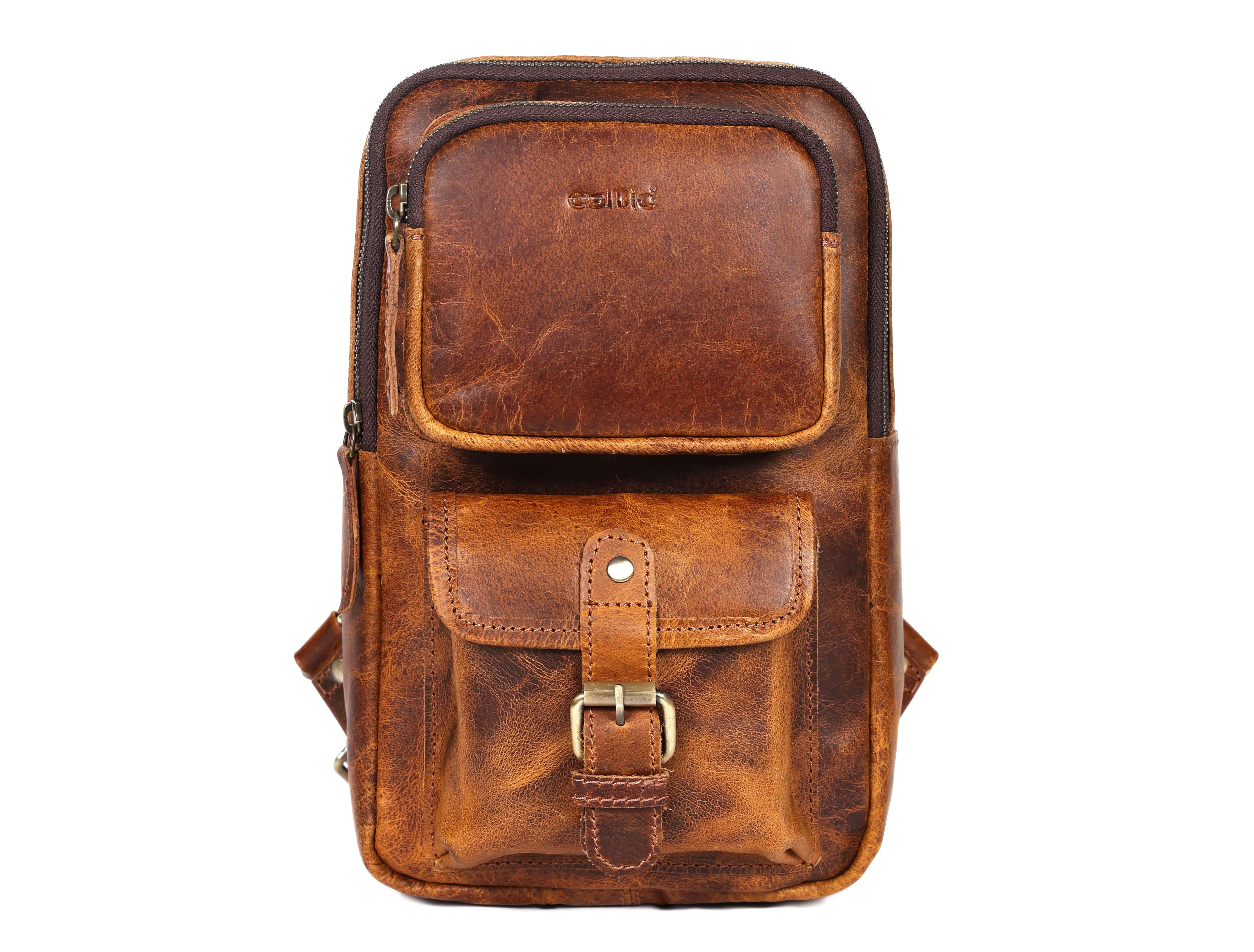 Premium Genuine Leather Crossbody Sling Bag with Multiple Zip Pockets & Adjustable Strap - Image 8