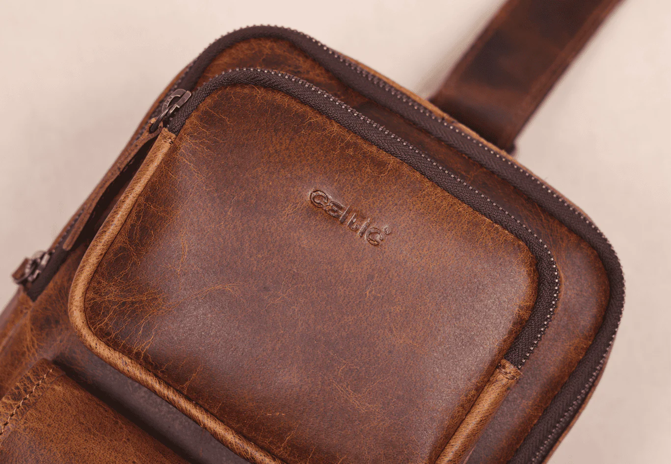 Premium Genuine Leather Crossbody Sling Bag with Multiple Zip Pockets & Adjustable Strap - Image 9
