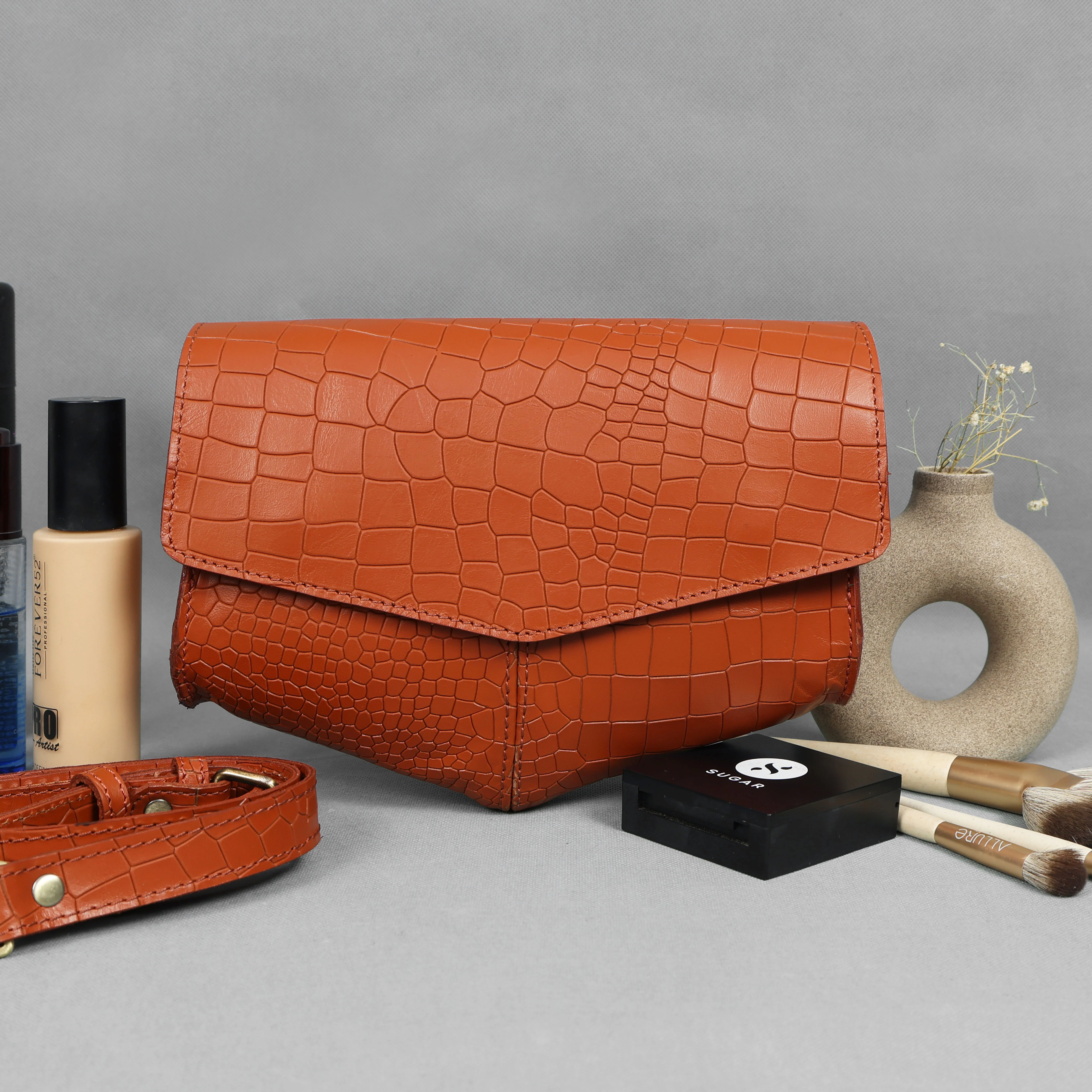 Premium Textured Leather Flap Sling Bag with Adjustable Strap & Inner Zip Pocket - Image 32