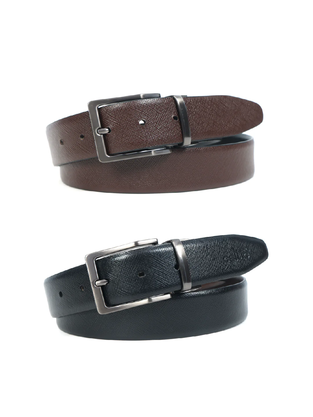 Unisex Reversible LeatherBelt Dual-Tone Brown Black Rotating Buckle Casual Formal