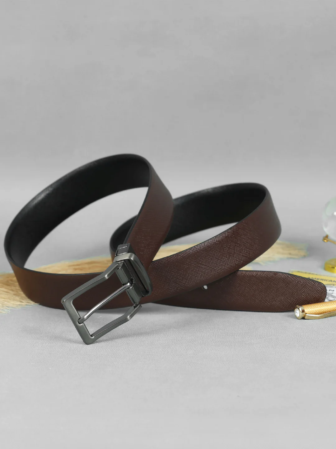 Unisex Reversible LeatherBelt Dual-Tone Brown Black Rotating Buckle Casual Formal - Image 5