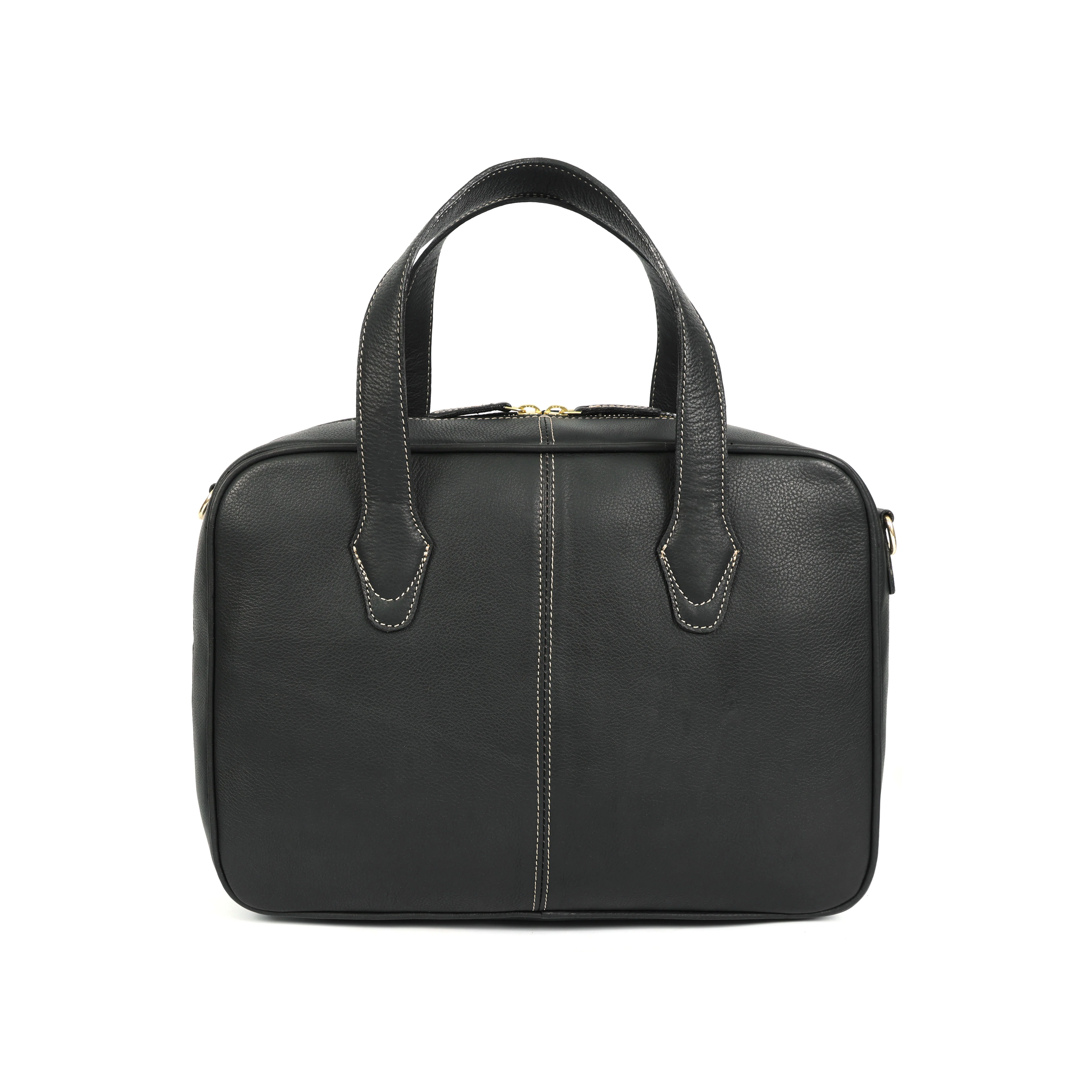 Premium Genuine Black Leather Messenger with Adjustable Shoulder Strap & Inner Zip Pockets - Image 3