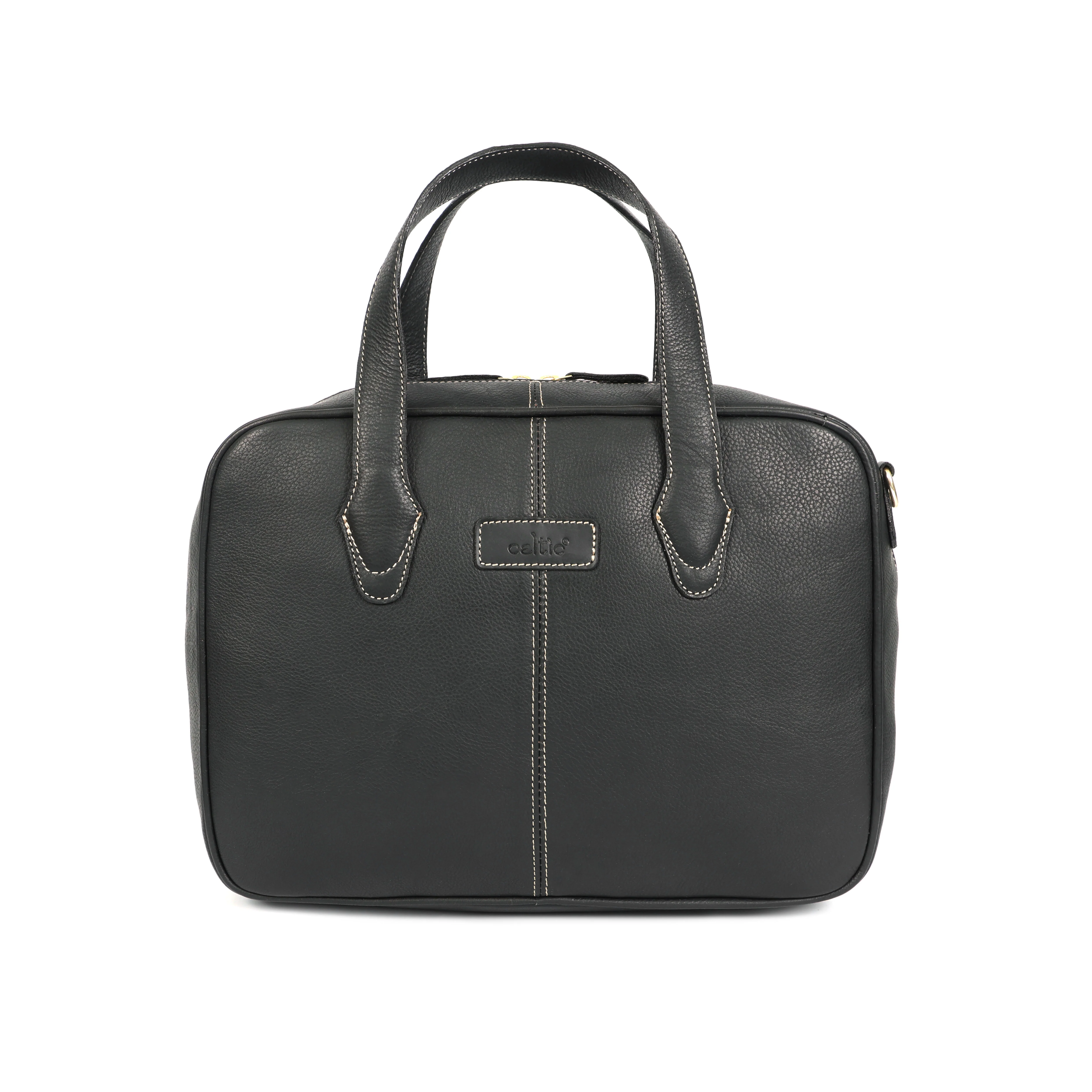 Premium Genuine Black Leather Messenger with Adjustable Shoulder Strap & Inner Zip Pockets - Image 4