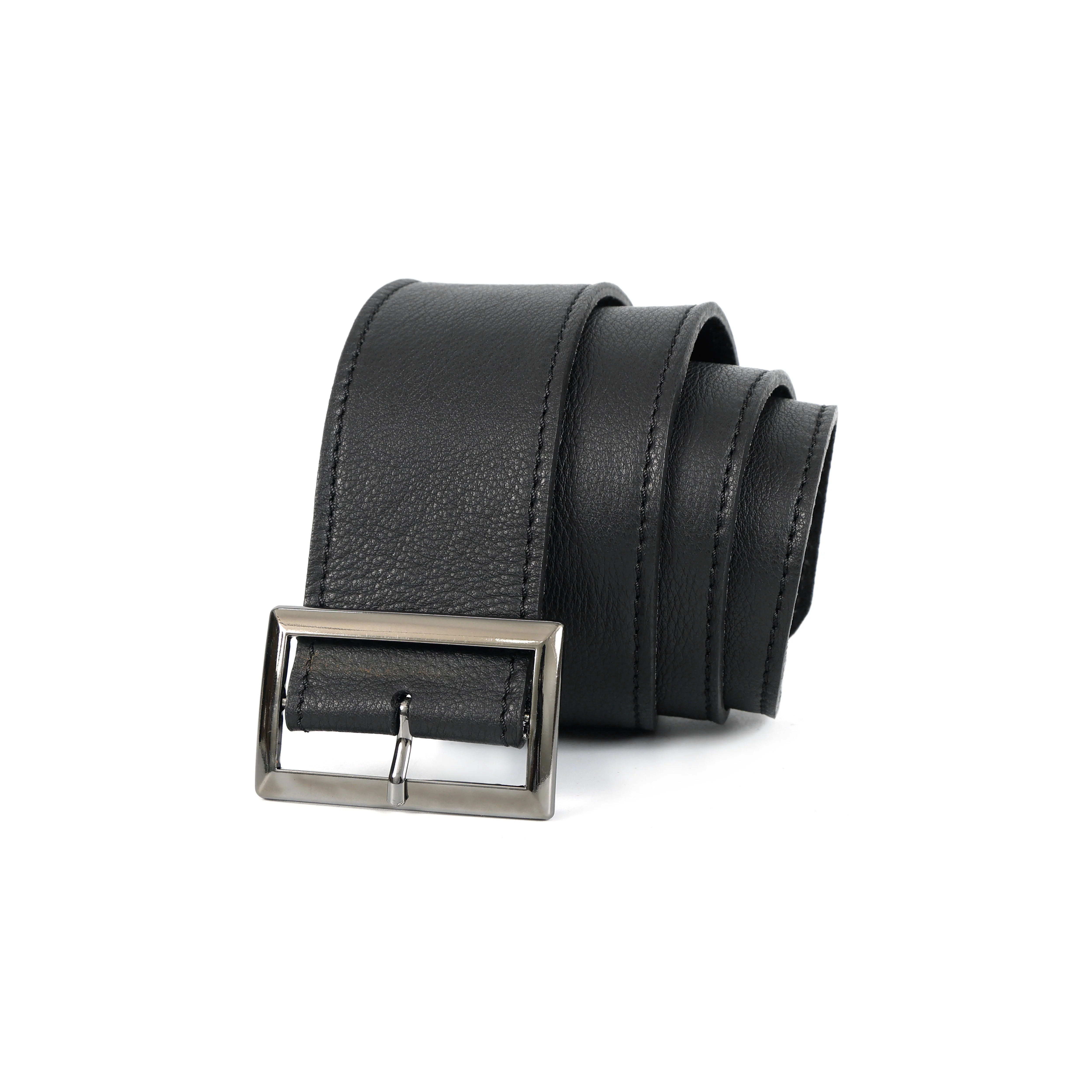 Classic Black Unisex Leather Belt with Sleek Rectangular Buckle - Image 3