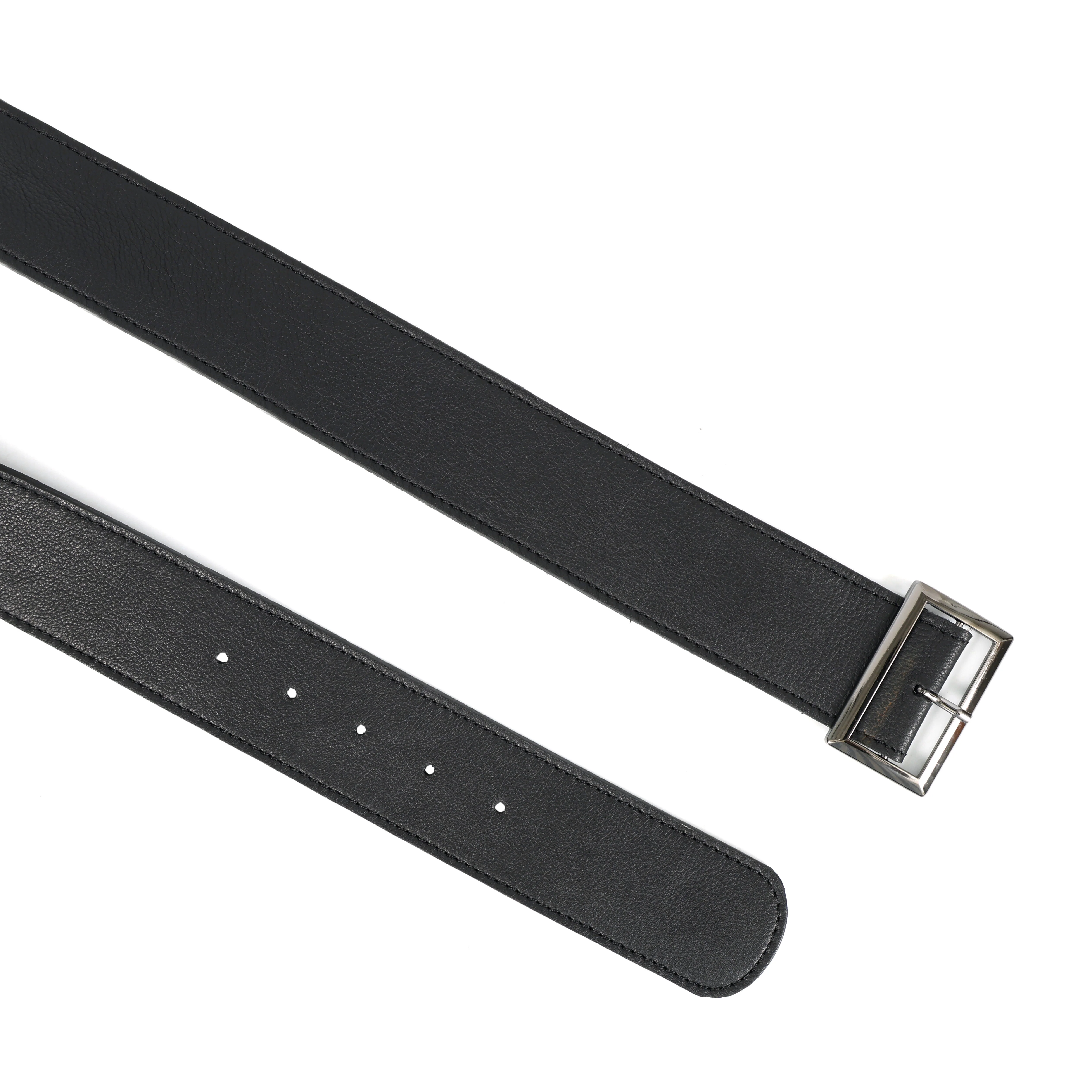 Classic Black Unisex Leather Belt with Sleek Rectangular Buckle - Image 4