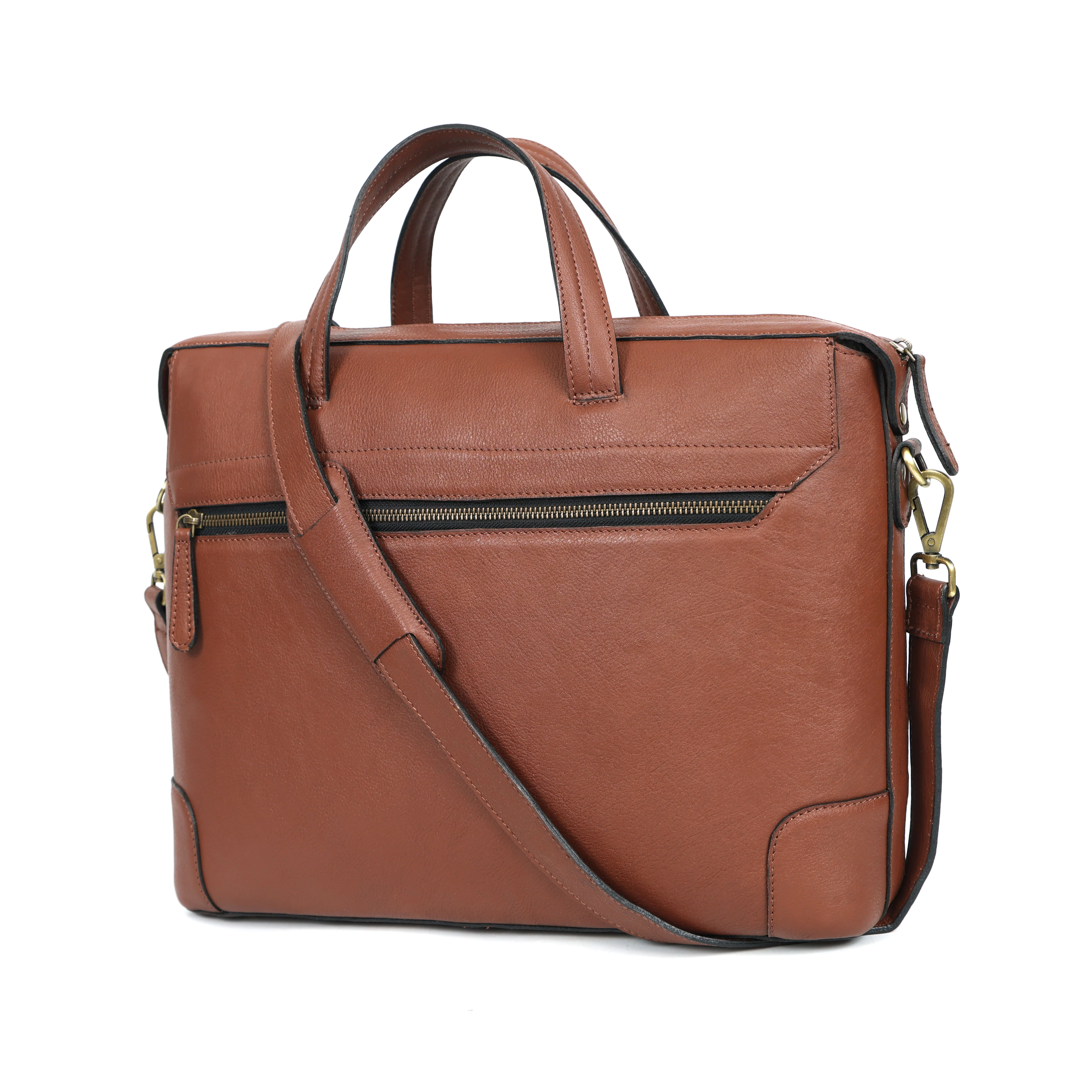 Premium Genuine Leather Laptop bag with Detachable Strap & Multi Zip Pockets - Image 2