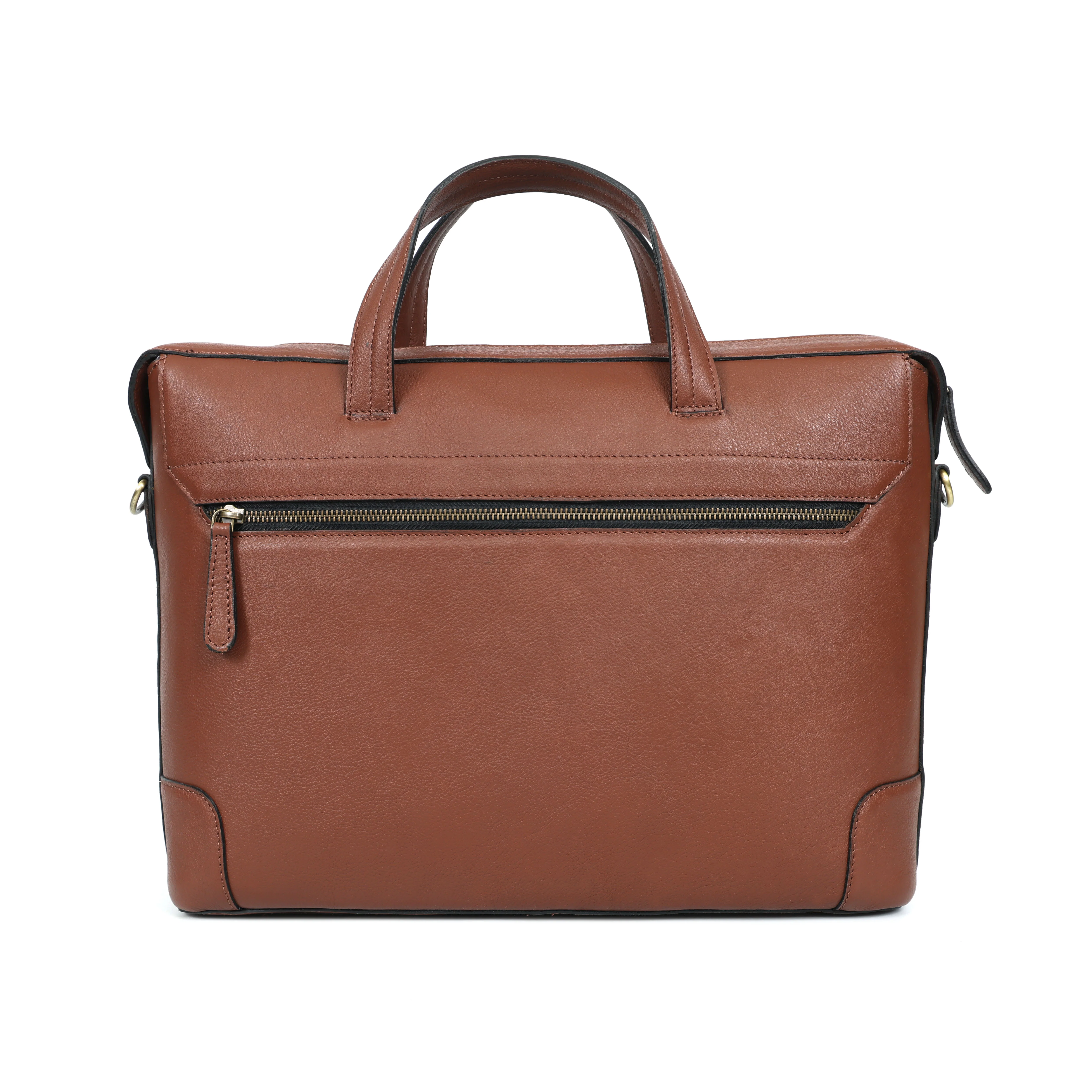Premium Genuine Leather Laptop bag with Detachable Strap & Multi Zip Pockets - Image 3