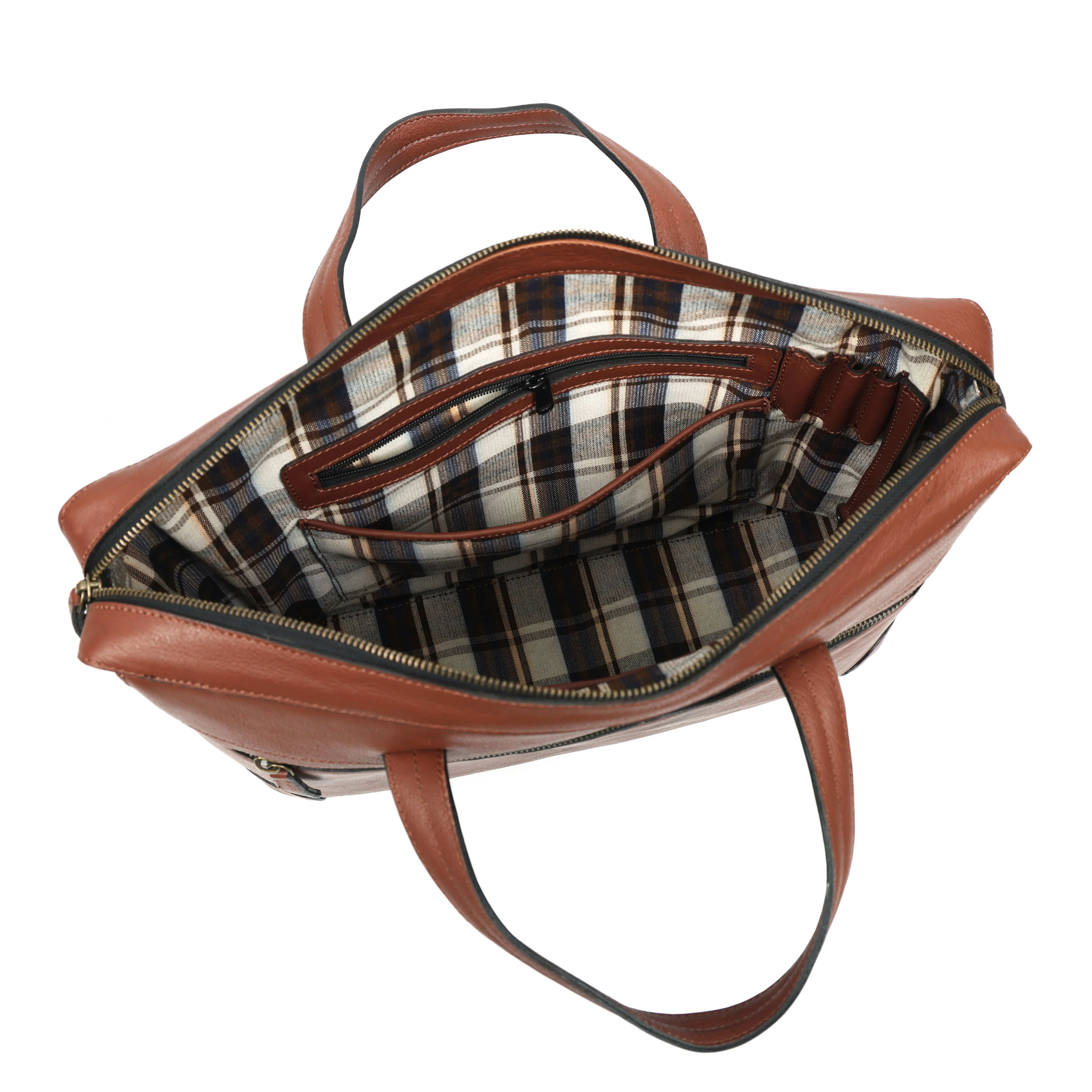 Premium Genuine Leather Laptop bag with Detachable Strap & Multi Zip Pockets - Image 4
