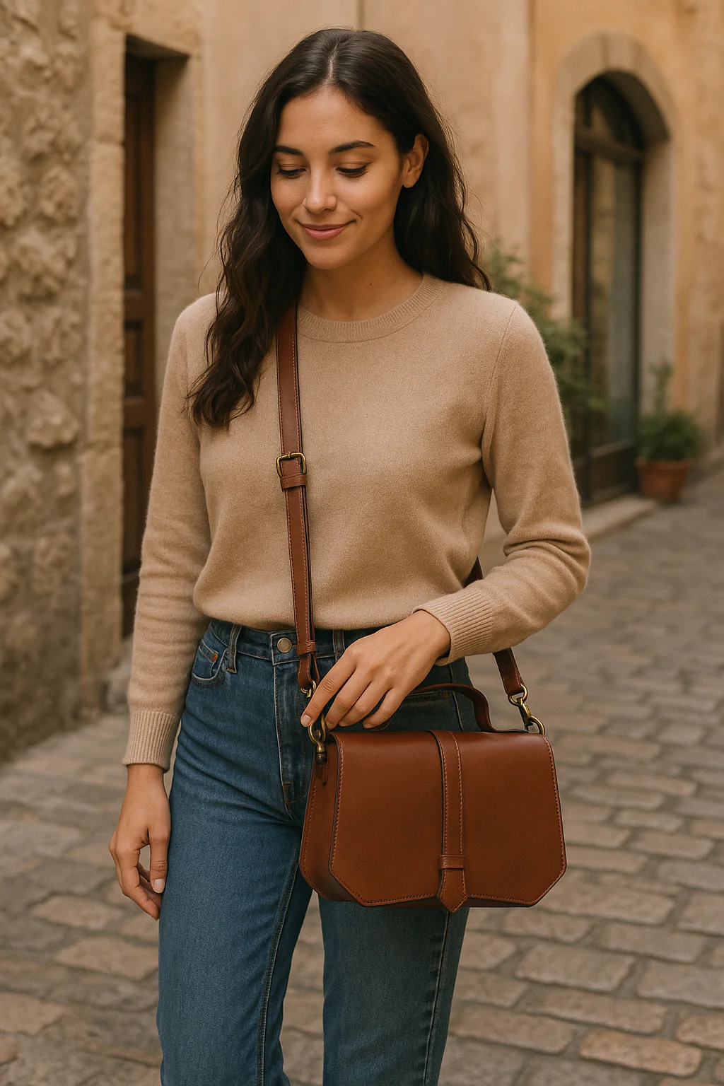 Premium Leather Mini Satchel Sling Crossbody Bag