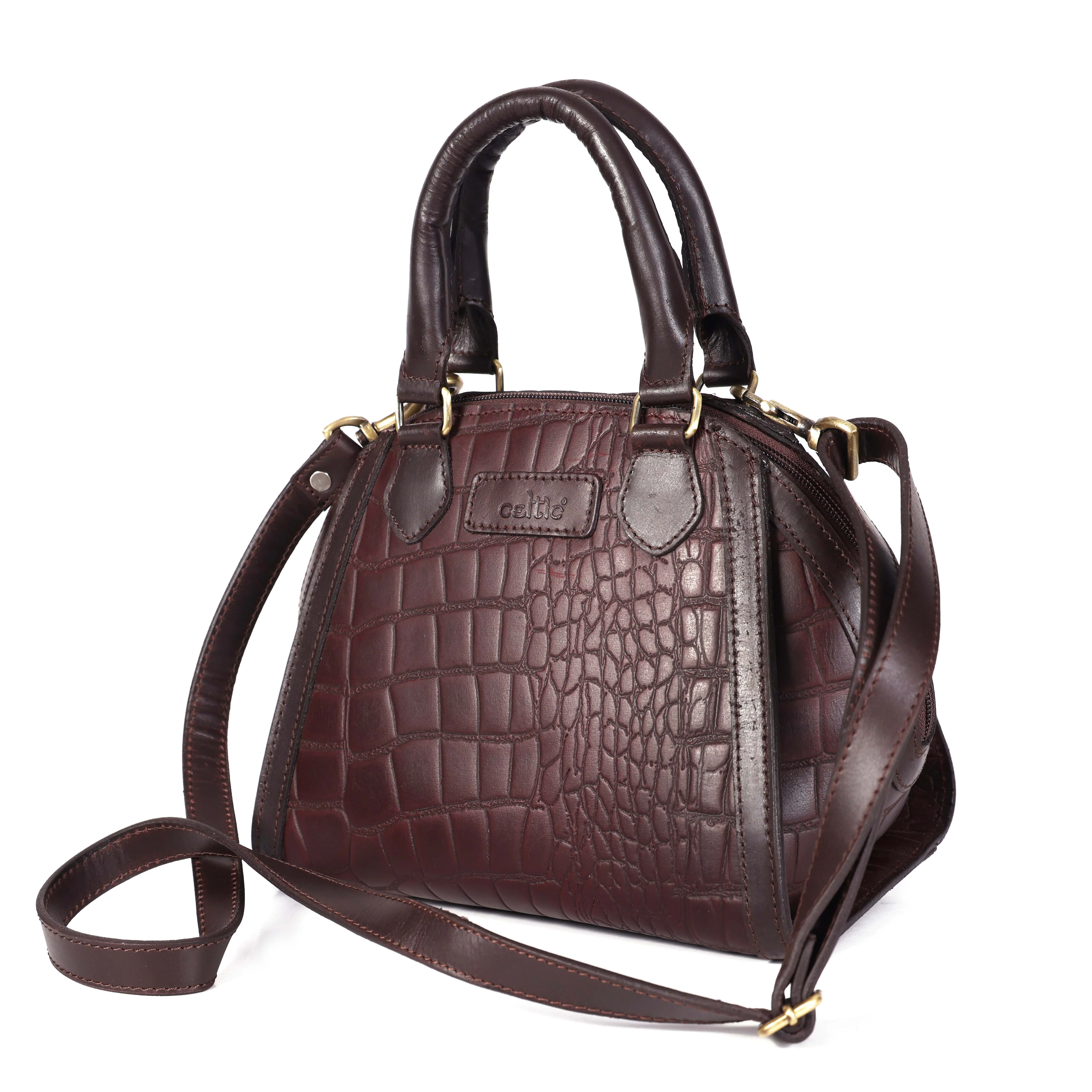Premium Genuine Textured Leather  Satchel Handbag with Dual Handles, Detachable Strap & Zip Pockets - Image 10