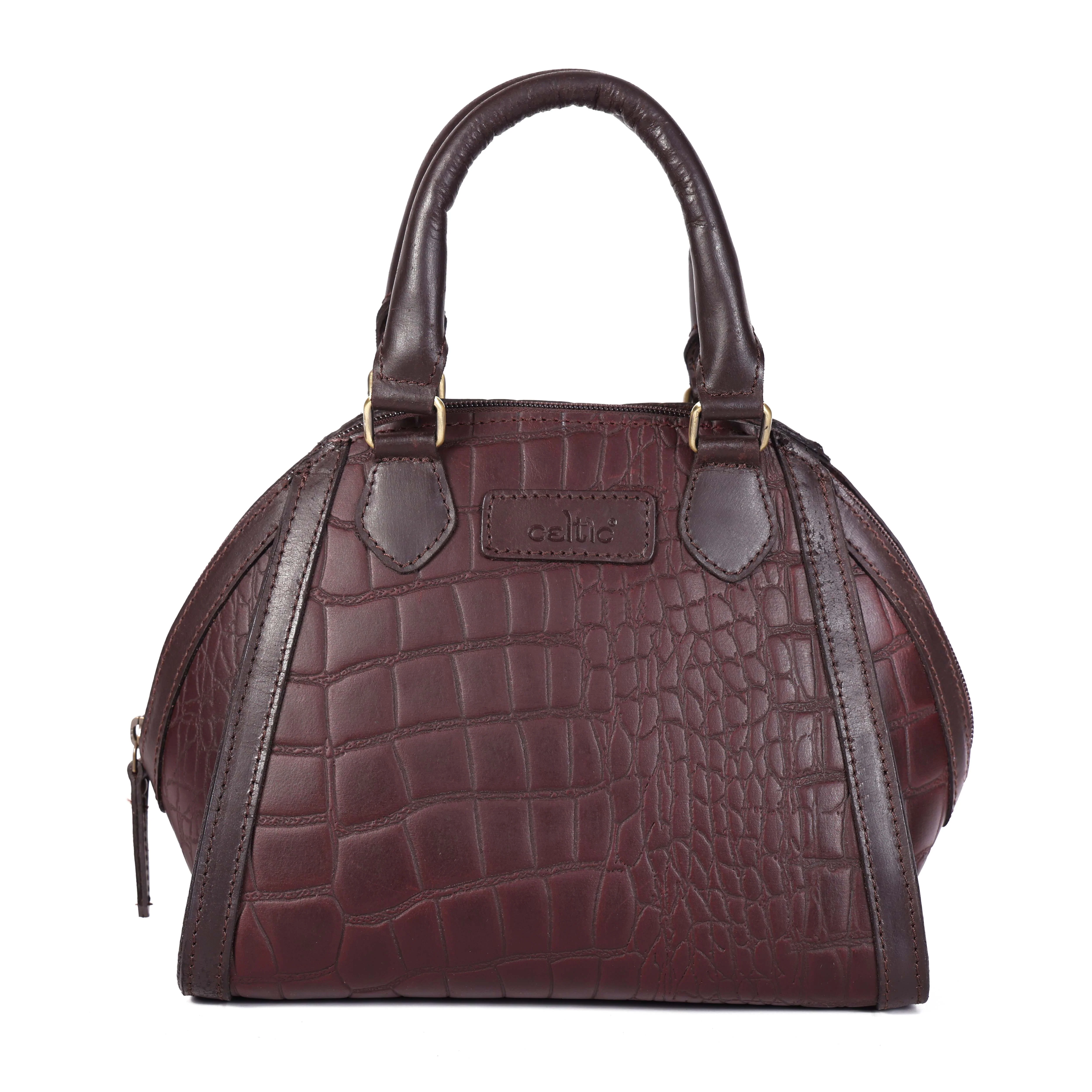 Premium Genuine Textured Leather  Satchel Handbag with Dual Handles, Detachable Strap & Zip Pockets - Image 11
