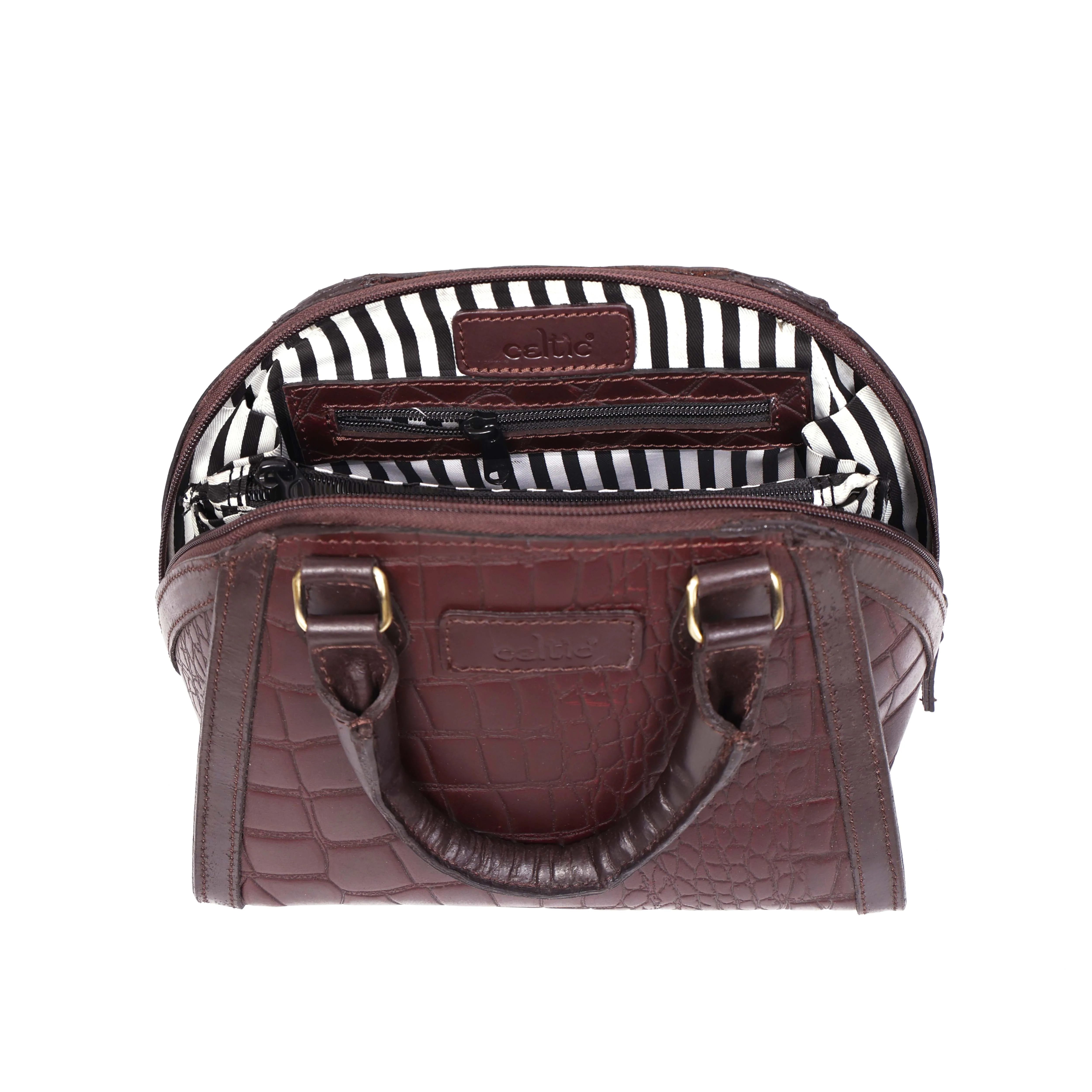 Premium Genuine Textured Leather  Satchel Handbag with Dual Handles, Detachable Strap & Zip Pockets - Image 13