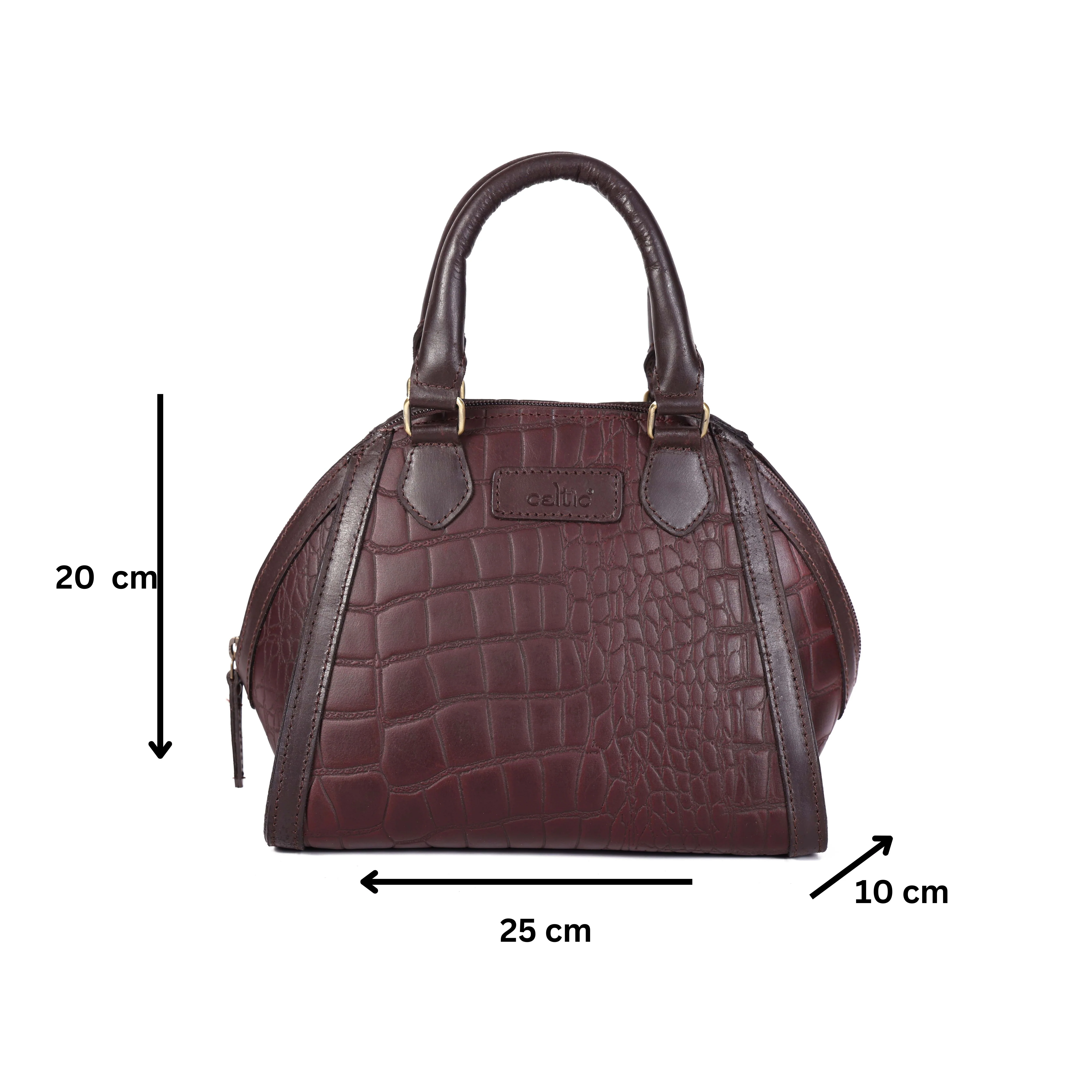 Premium Genuine Textured Leather  Satchel Handbag with Dual Handles, Detachable Strap & Zip Pockets - Image 14
