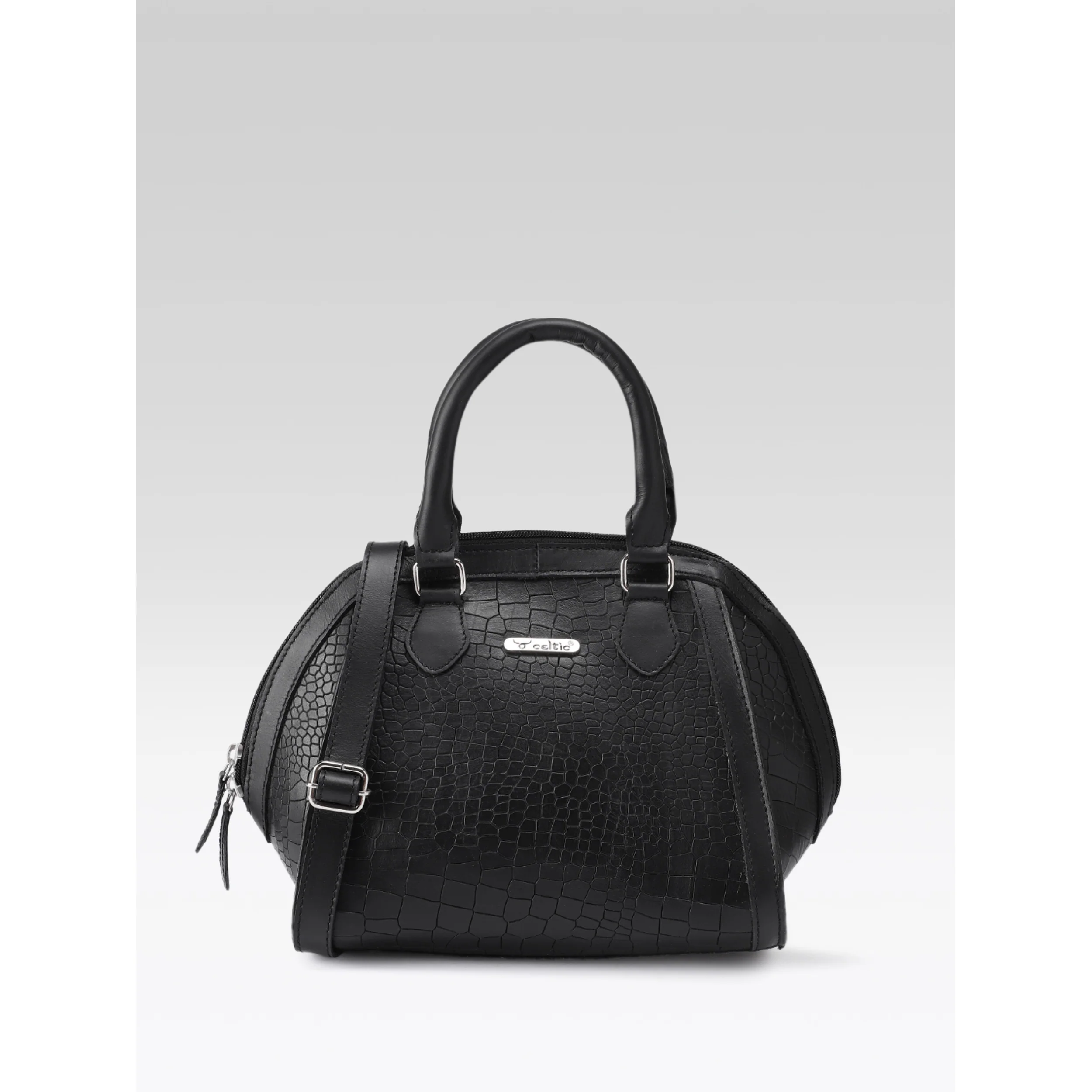 Premium Genuine Textured Leather  Satchel Handbag with Dual Handles, Detachable Strap & Zip Pockets - Image 16