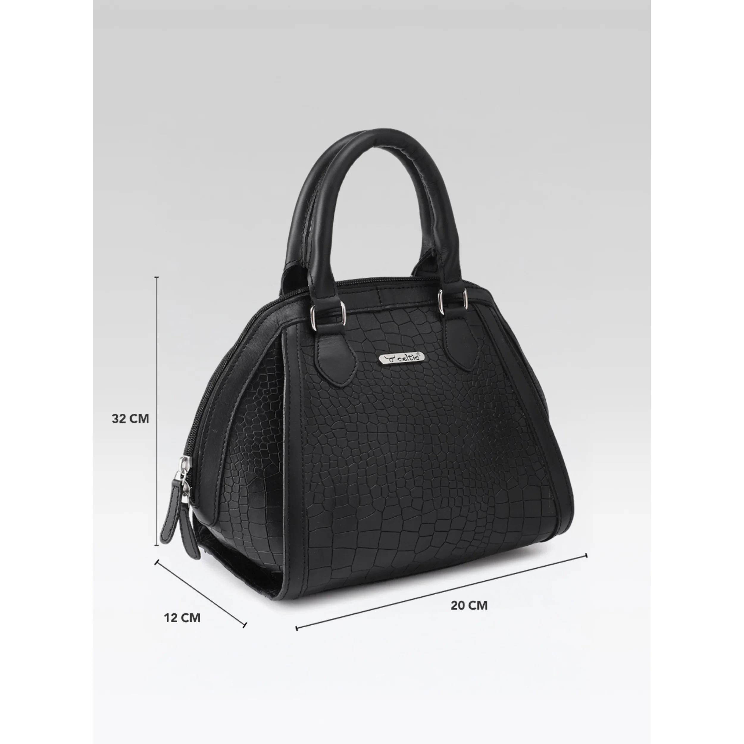 Premium Genuine Textured Leather  Satchel Handbag with Dual Handles, Detachable Strap & Zip Pockets - Image 17