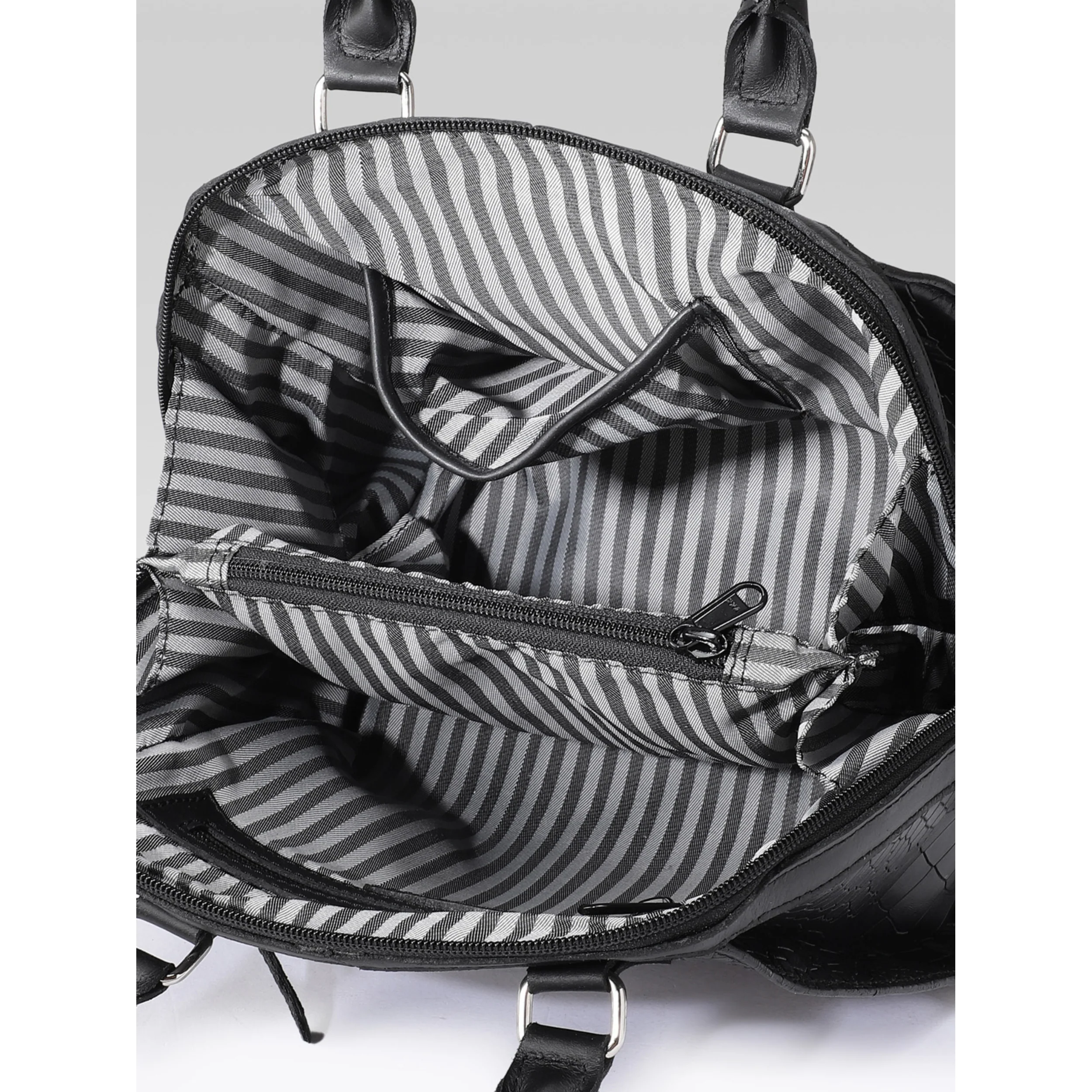 Premium Genuine Textured Leather  Satchel Handbag with Dual Handles, Detachable Strap & Zip Pockets - Image 20
