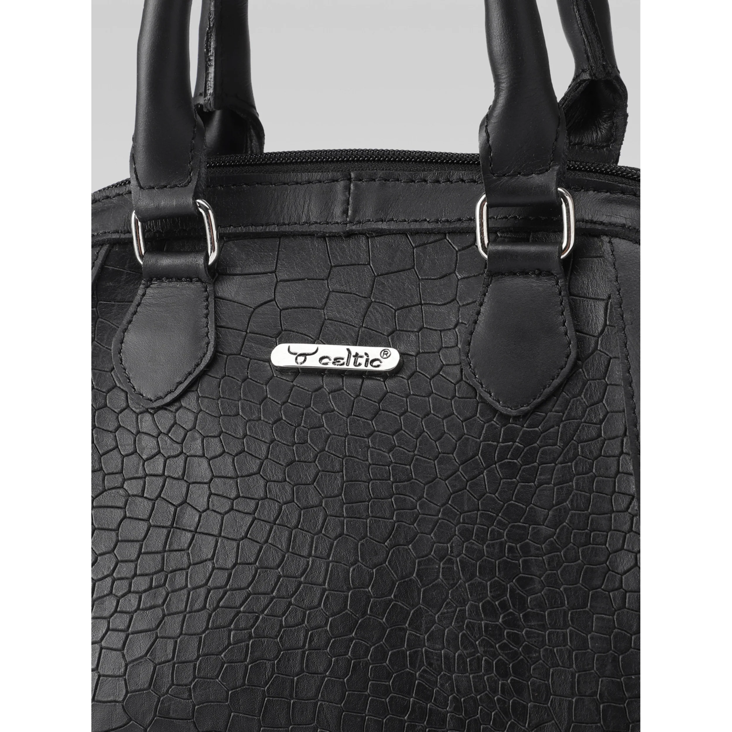 Premium Genuine Textured Leather  Satchel Handbag with Dual Handles, Detachable Strap & Zip Pockets - Image 21