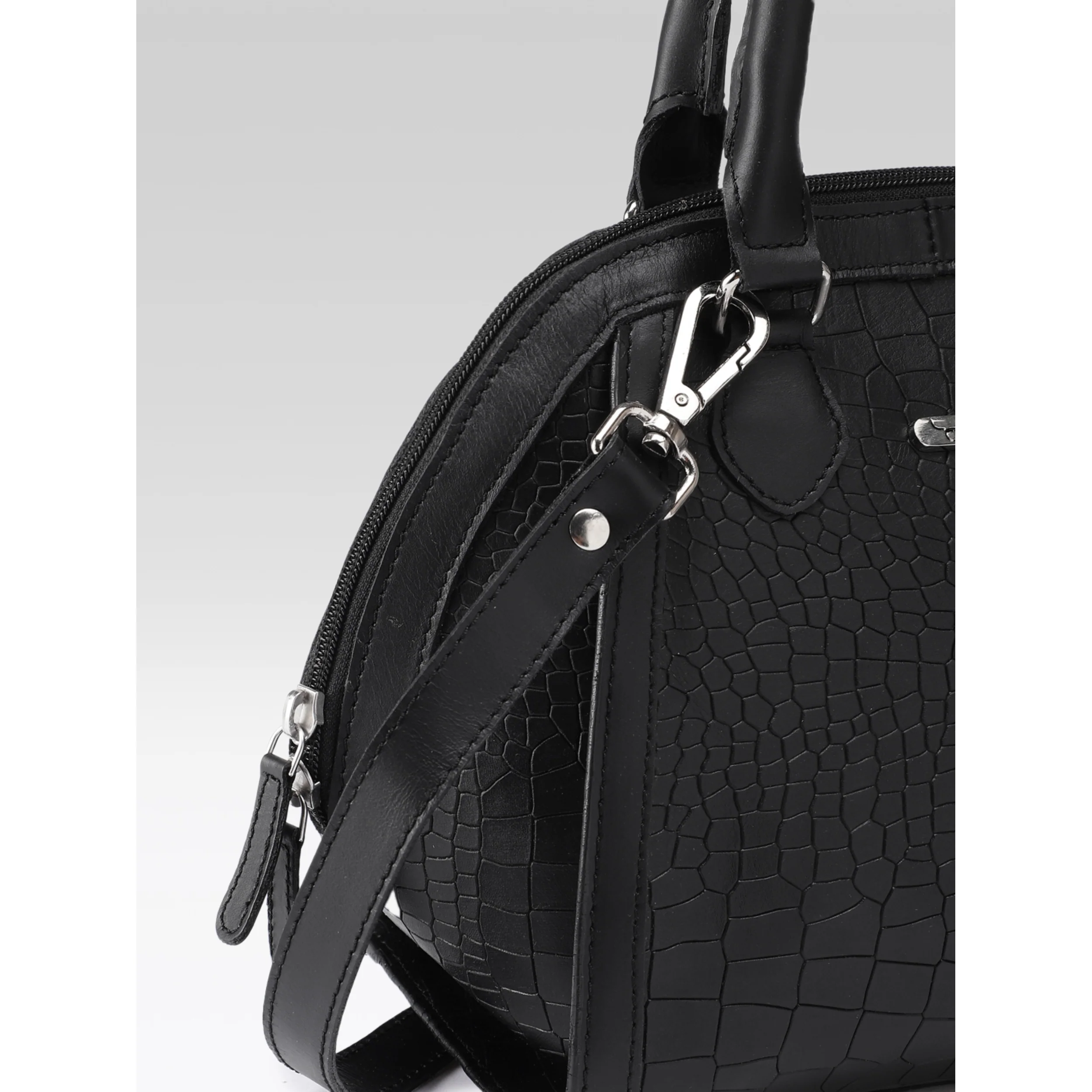 Premium Genuine Textured Leather  Satchel Handbag with Dual Handles, Detachable Strap & Zip Pockets - Image 22
