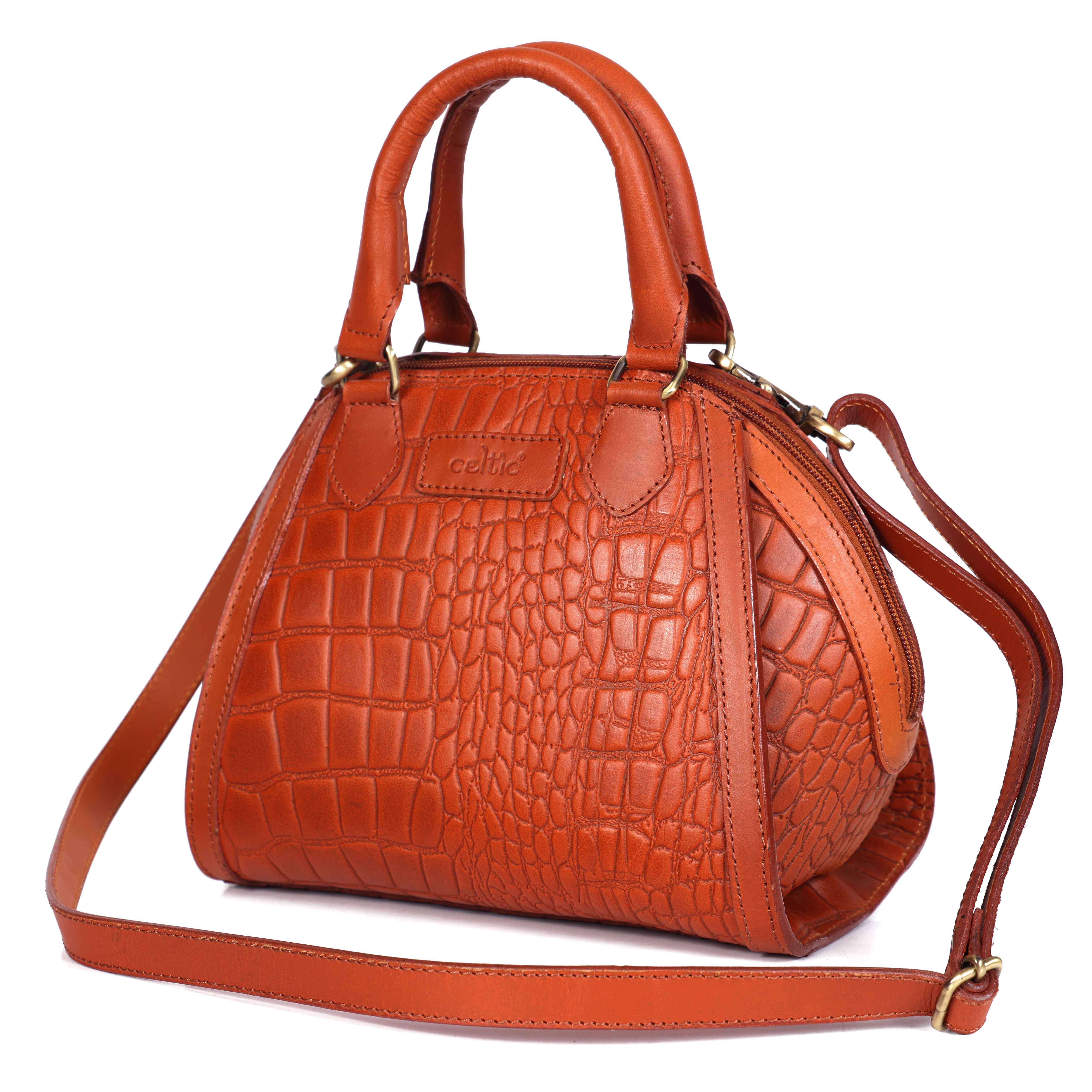 Premium Genuine Textured Leather  Satchel Handbag with Dual Handles, Detachable Strap & Zip Pockets - Image 3