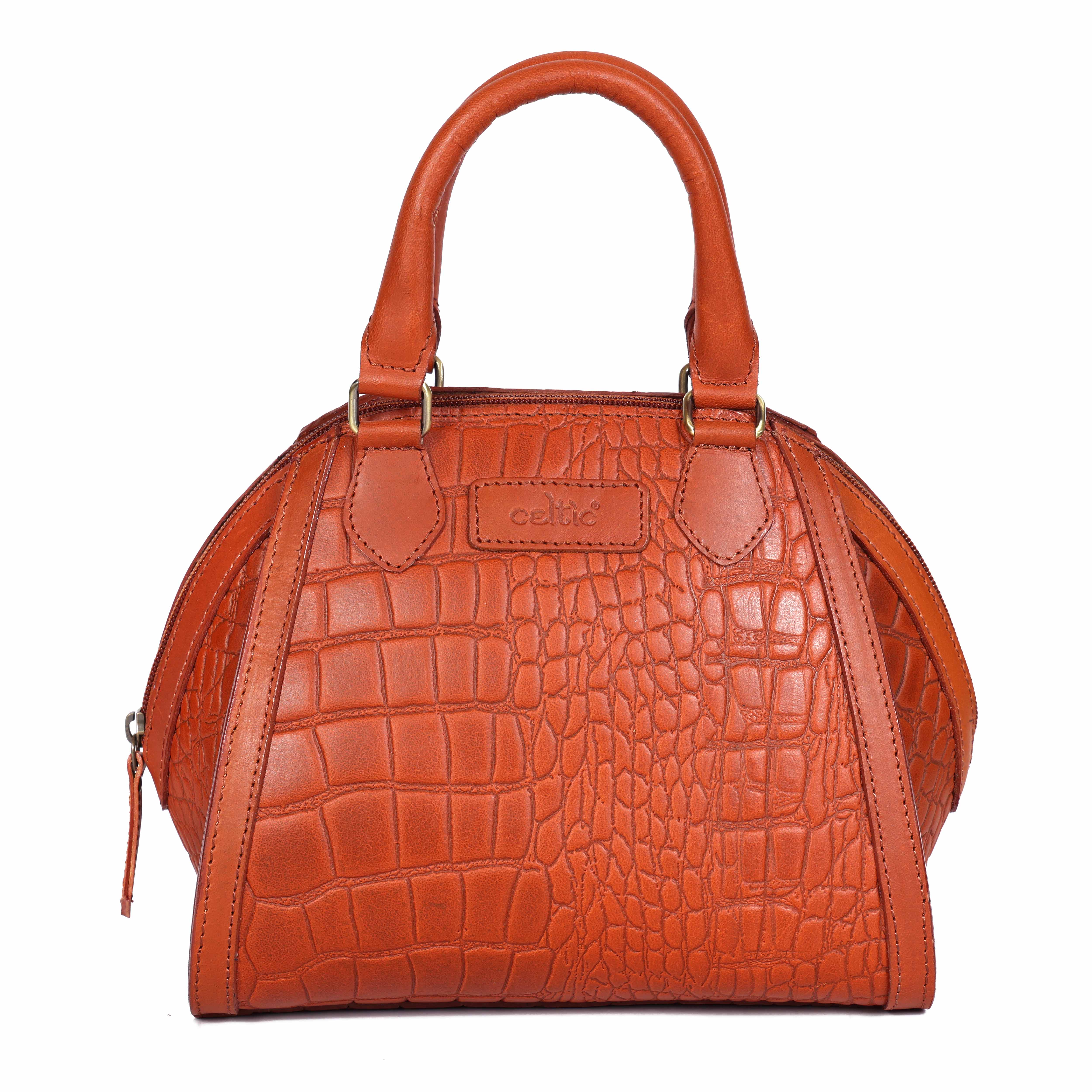 Premium Genuine Textured Leather  Satchel Handbag with Dual Handles, Detachable Strap & Zip Pockets - Image 4