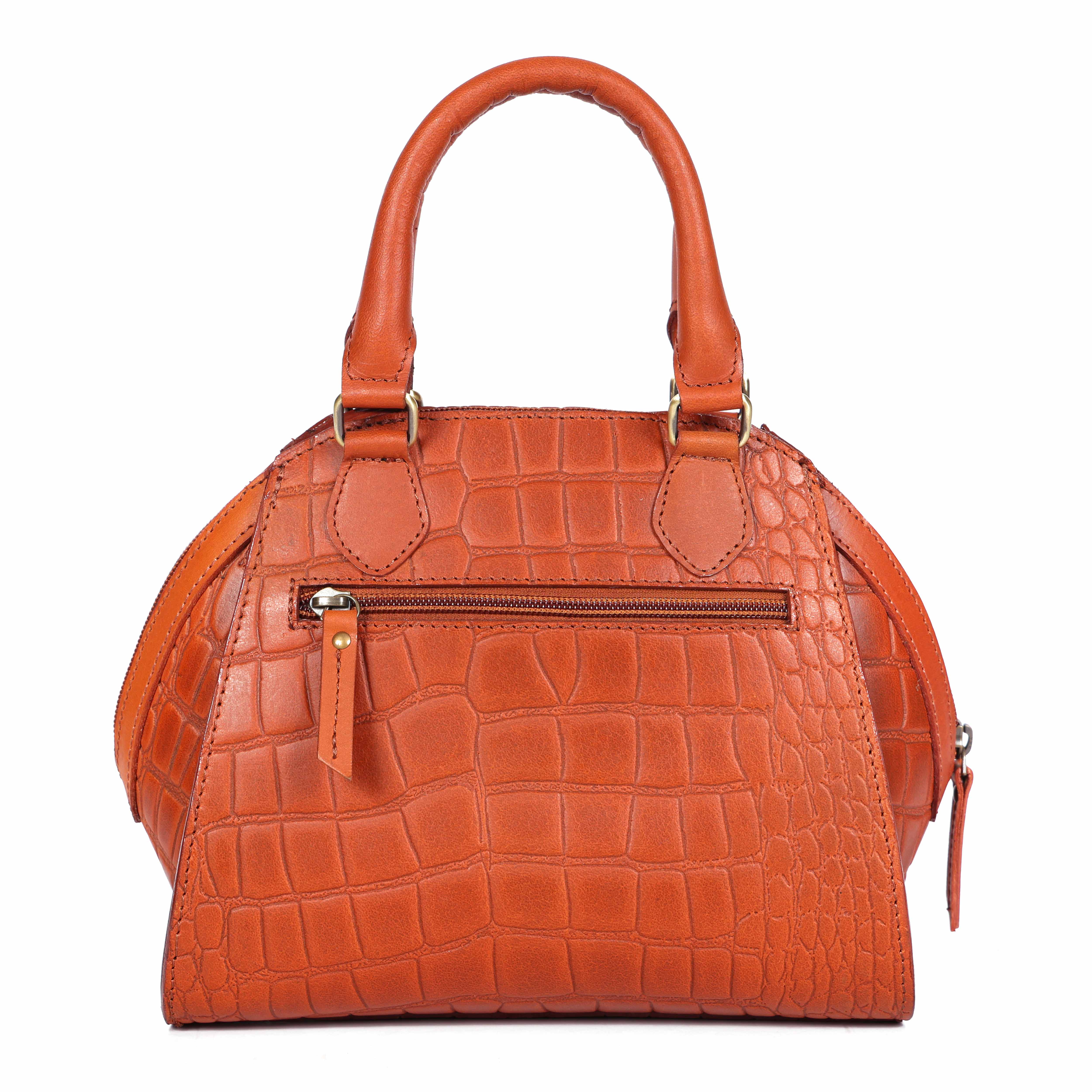 Premium Genuine Textured Leather  Satchel Handbag with Dual Handles, Detachable Strap & Zip Pockets - Image 5