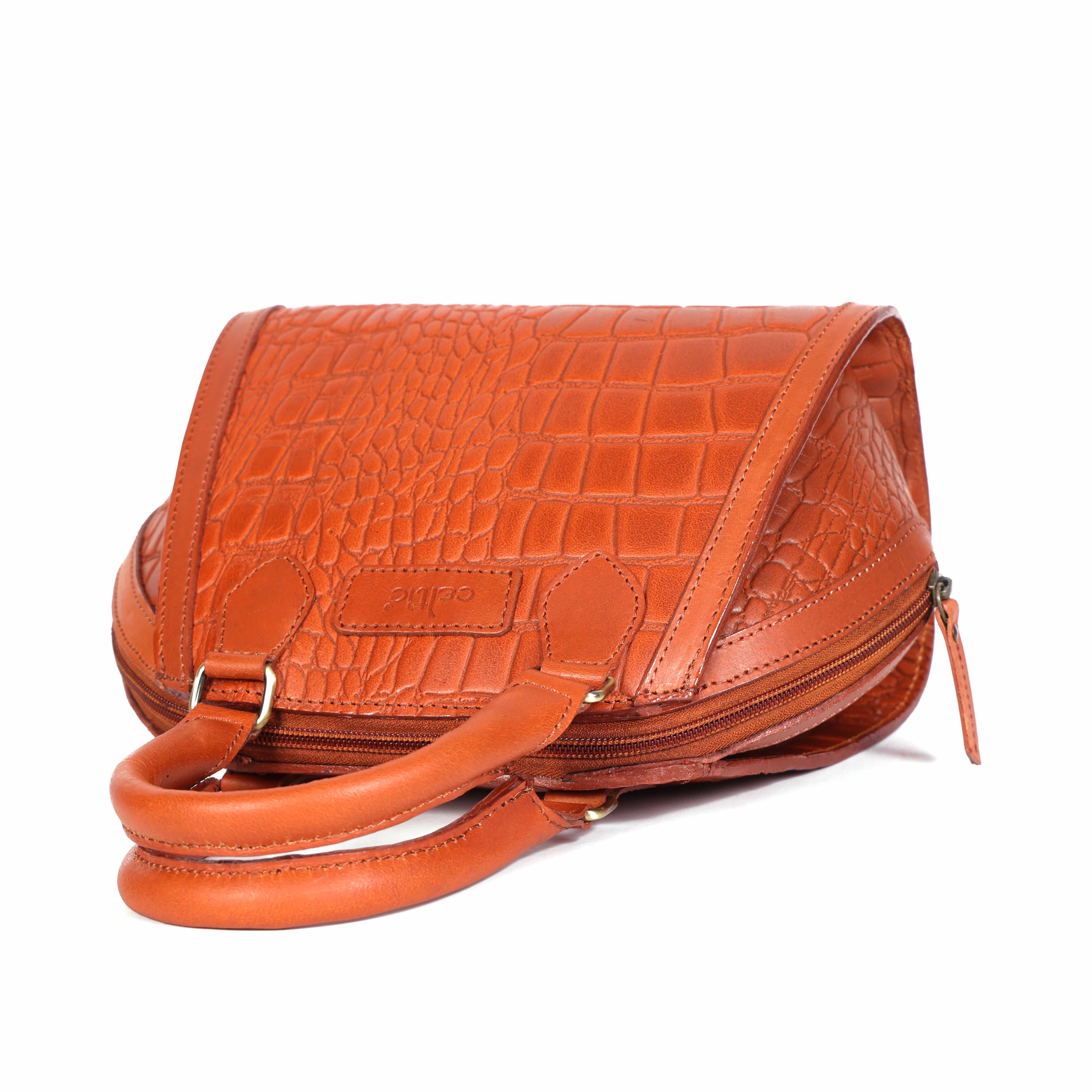 Premium Genuine Textured Leather  Satchel Handbag with Dual Handles, Detachable Strap & Zip Pockets - Image 6